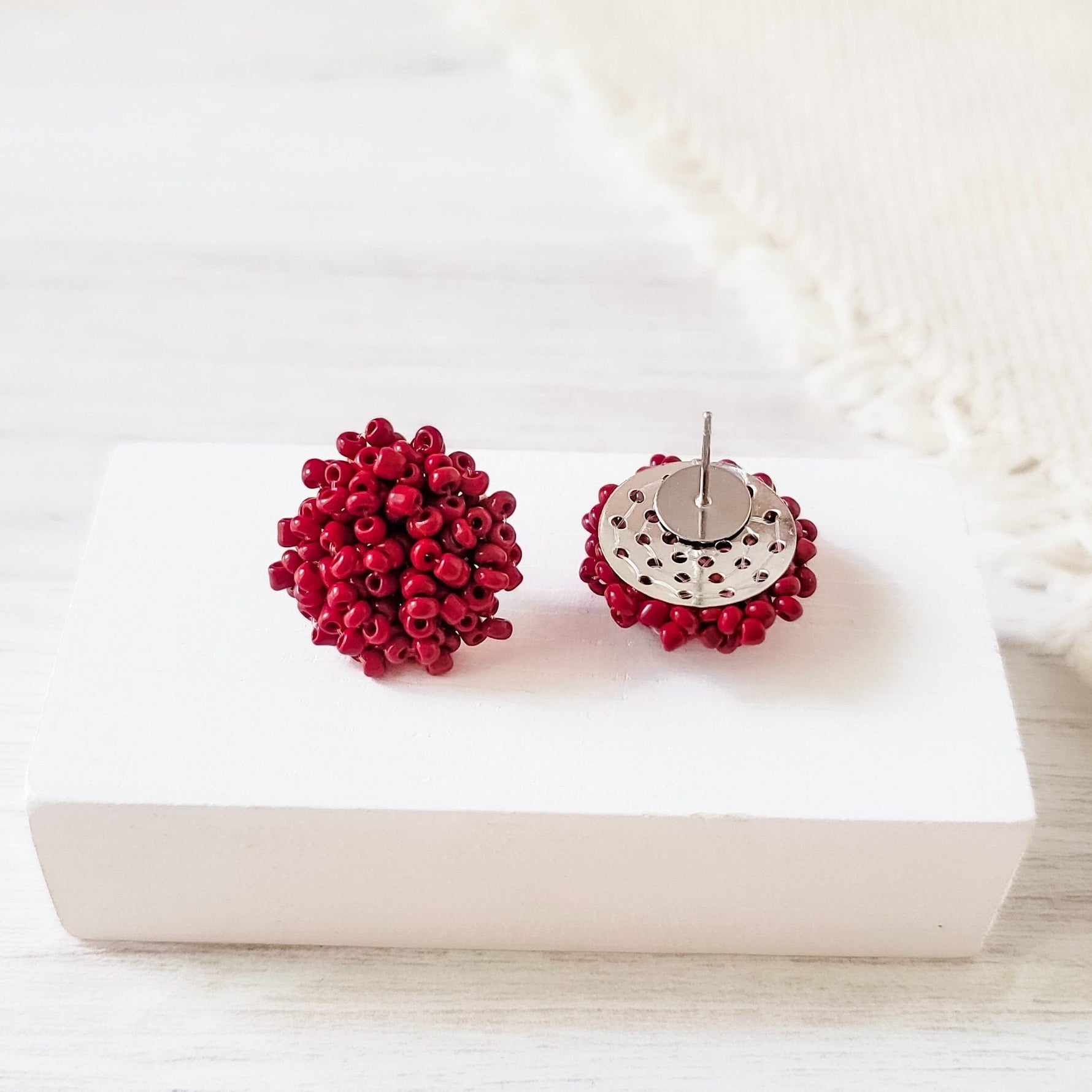 Maroon 15mm Small Seed Bead Topper, 1 Pair, Seed Bead 26 - 