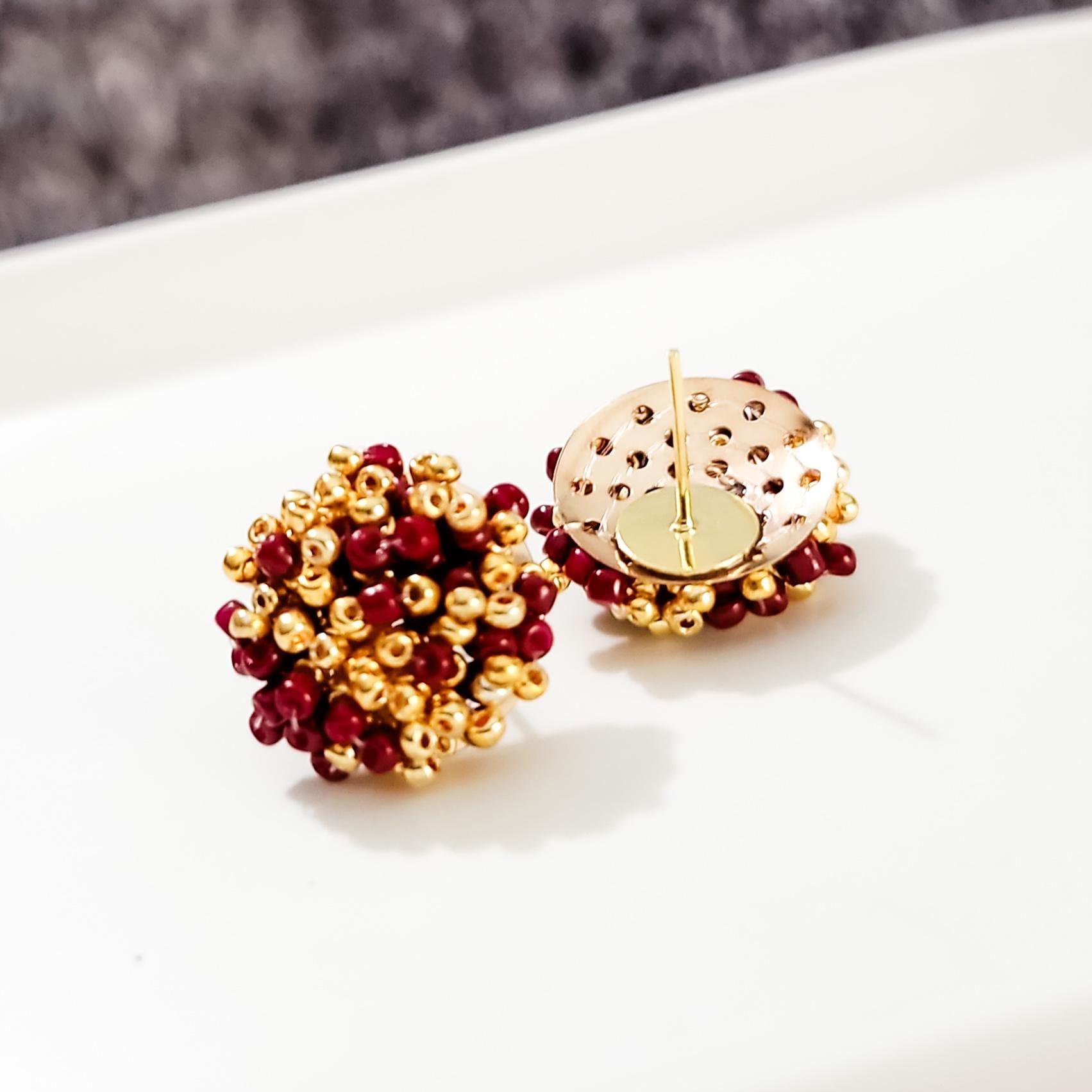 Maroon and Gold Mix 15mm Small Seed Bead Topper, 1 Pair, Seed Bead 63 - 