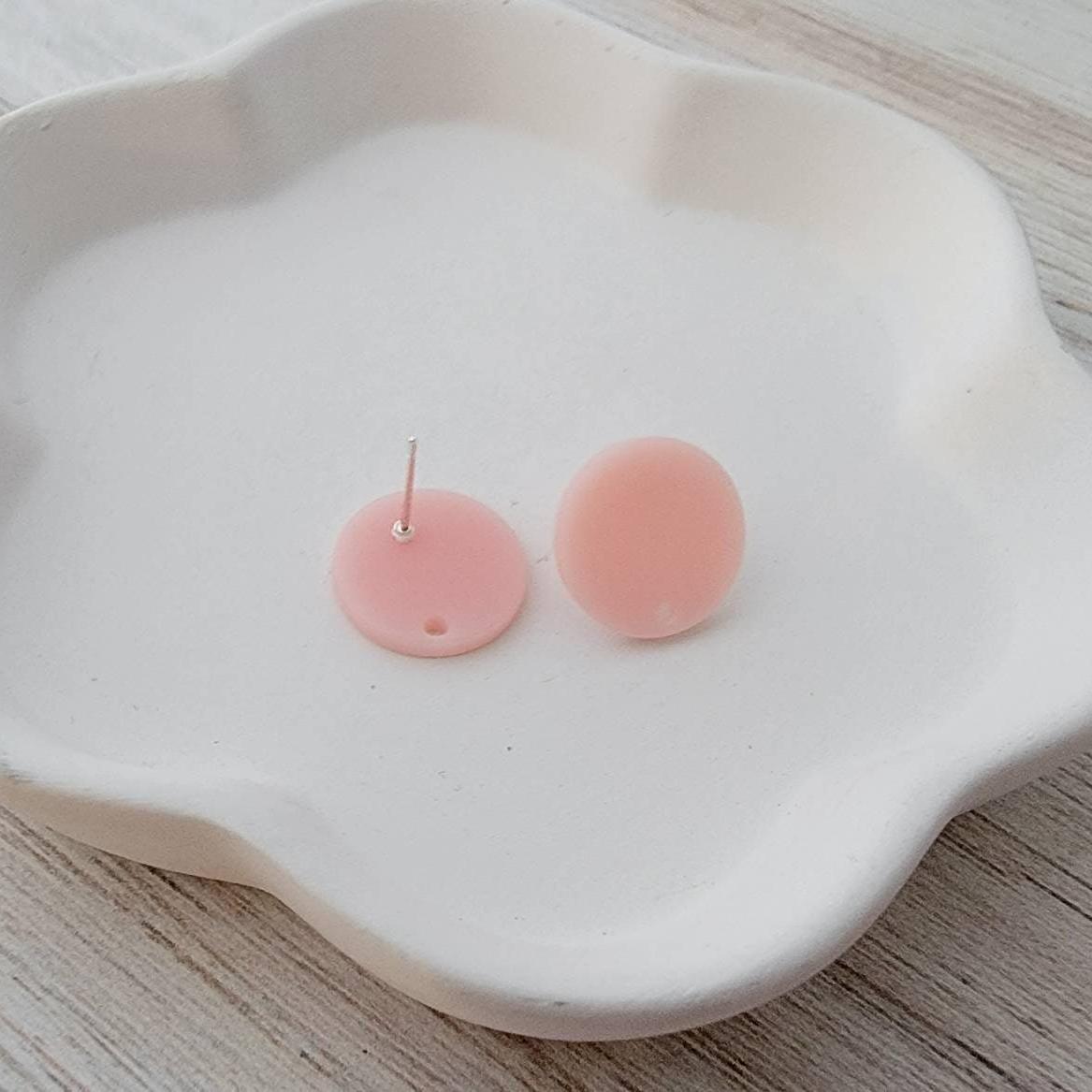 Matte Ballet Pink Acrylic Circle Stud Earring Findings (16mm), 10 Pieces, Acrylic Stud 1 - 