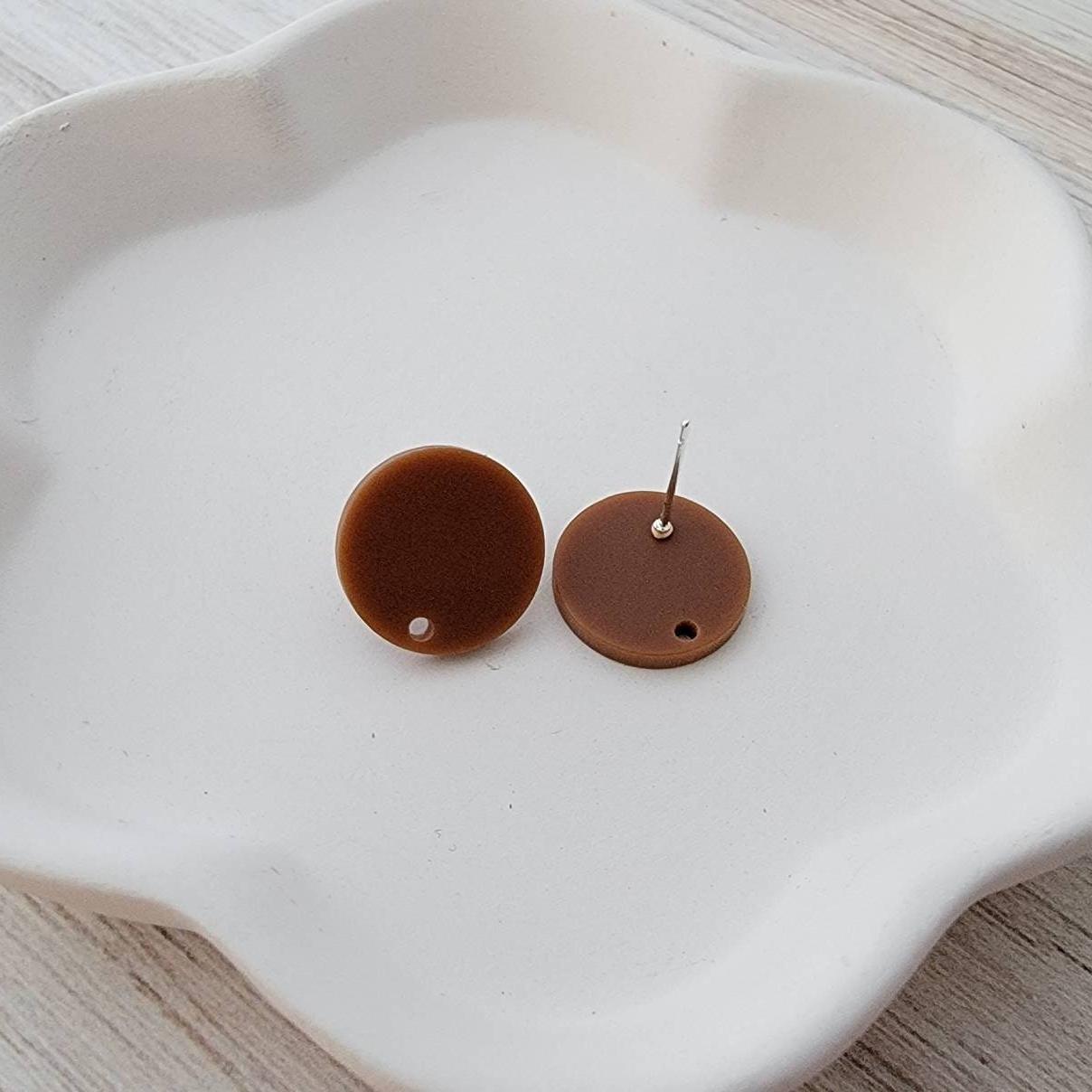 Matte Brown Acrylic Circle Stud Earring Findings (16mm), 10 Pieces, Acrylic Stud 14 - 