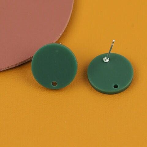 Matte Dark Green (Forest) Acrylic Circle Stud Earring Findings (16mm), 10 Pieces, Acrylic Stud 9 - 