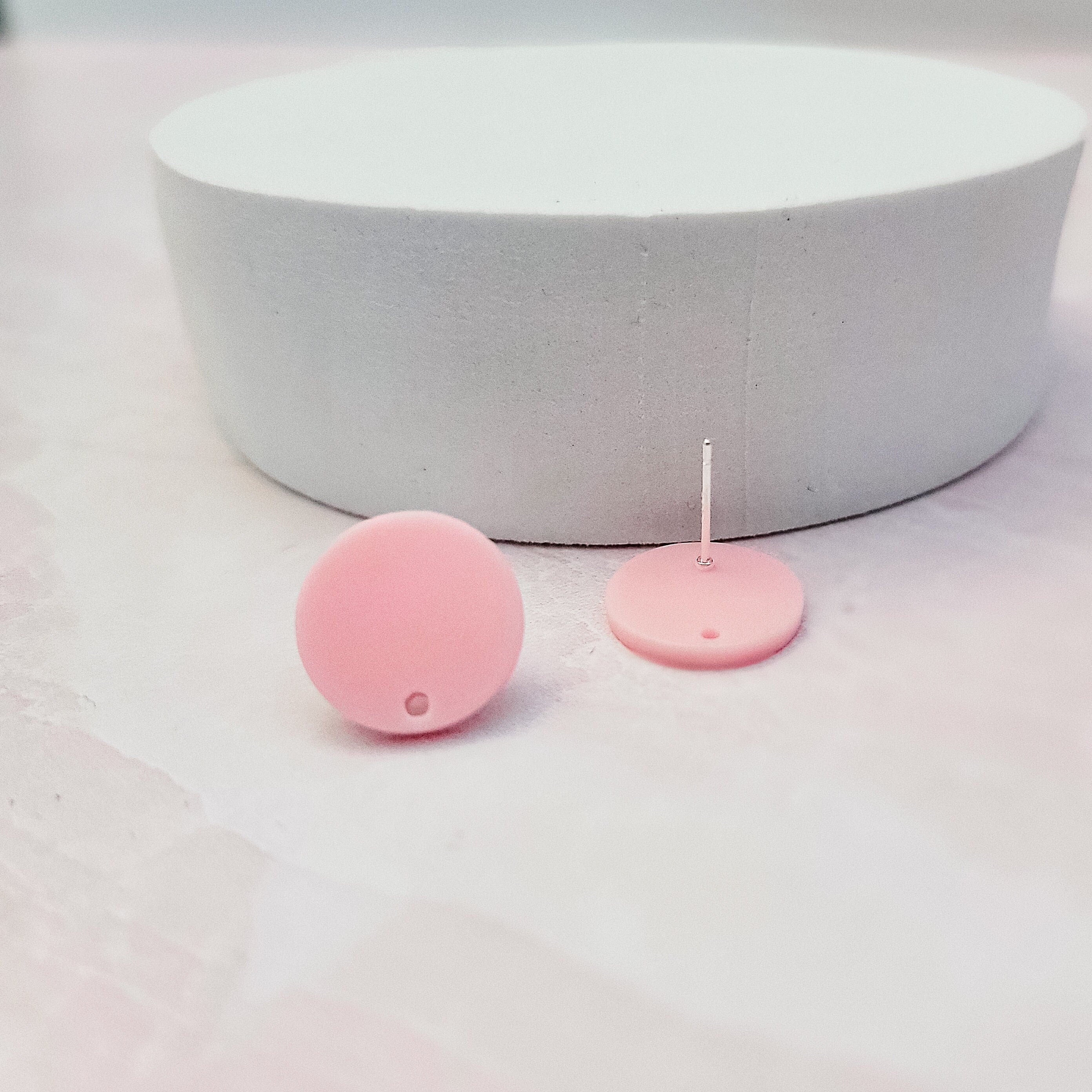 Matte Light Pink Acrylic Circle Stud Earring Findings (16mm), 10 Pieces, Acrylic Stud 12 - 