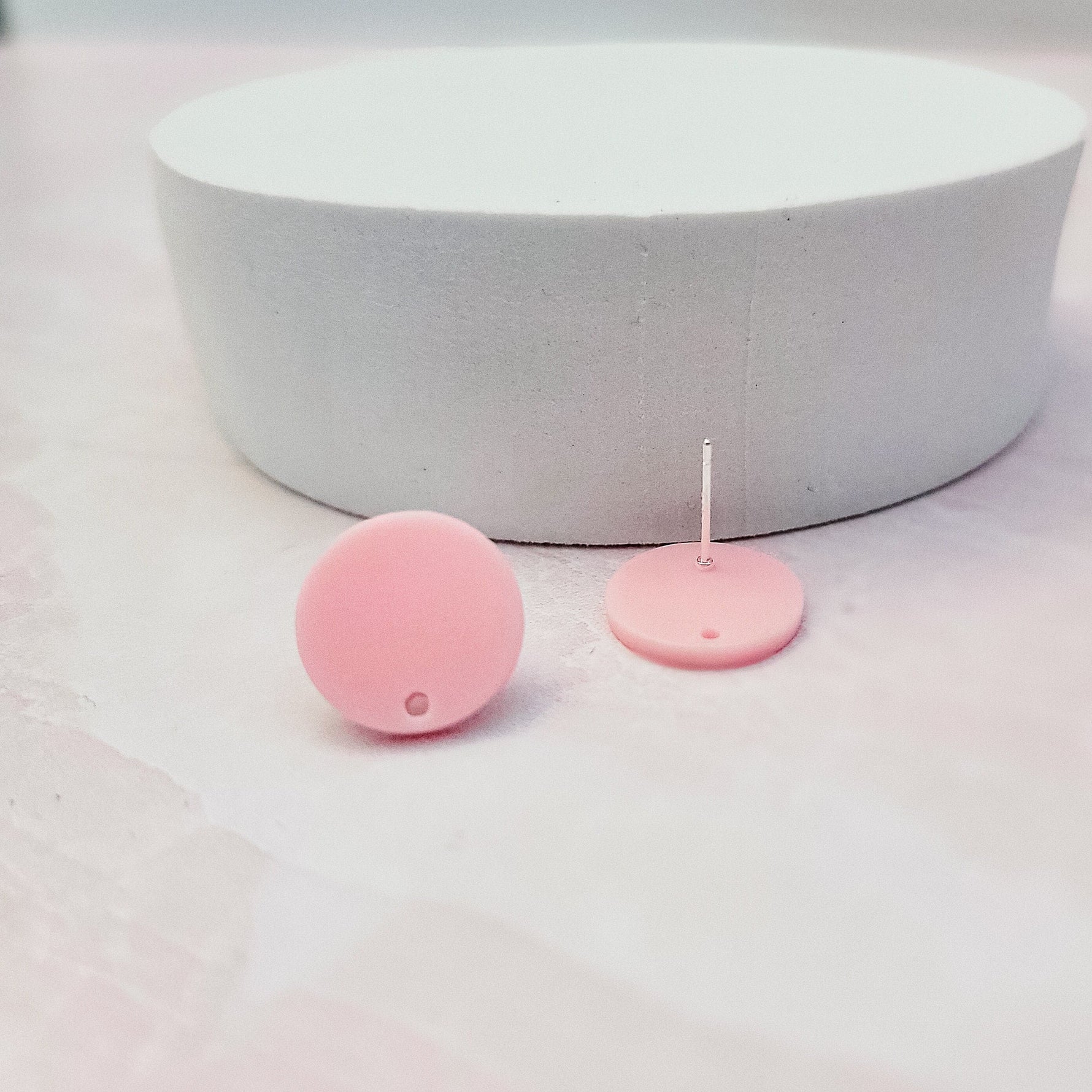 Matte Light Pink Acrylic Circle Stud Earring Findings (16mm), 10 Pieces, Acrylic Stud 12 - 