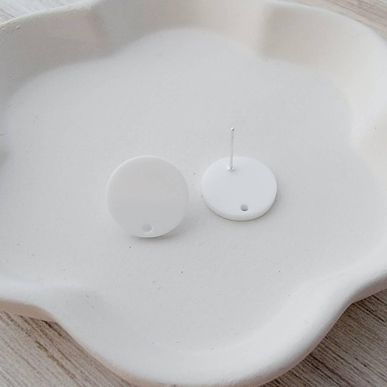 Matte White Acrylic Circle Stud Earring Findings (16mm), 10 Pieces, Acrylic Stud 10 - 