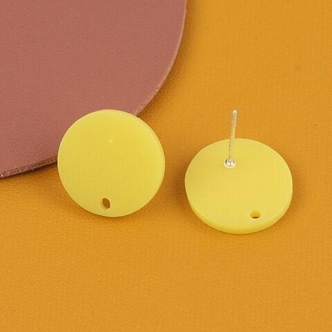 Matte Yellow Acrylic Circle Stud Earring Findings (16mm), 10 Pieces, Acrylic Stud 13 - 