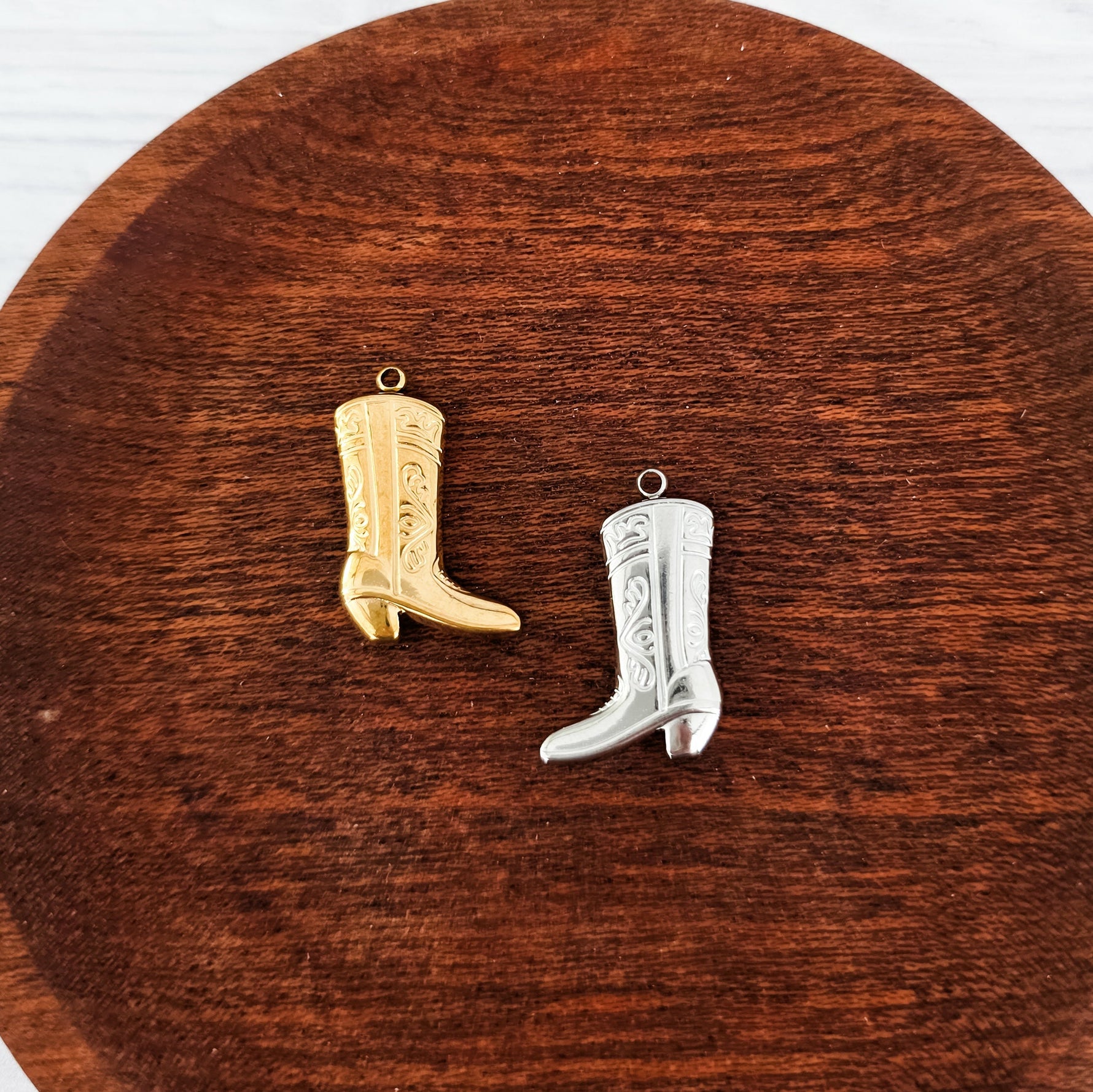 Medium Cowboy Boot Stainless Steel Pendant (Silver or Gold), 10 Pieces, Charm 3 - 