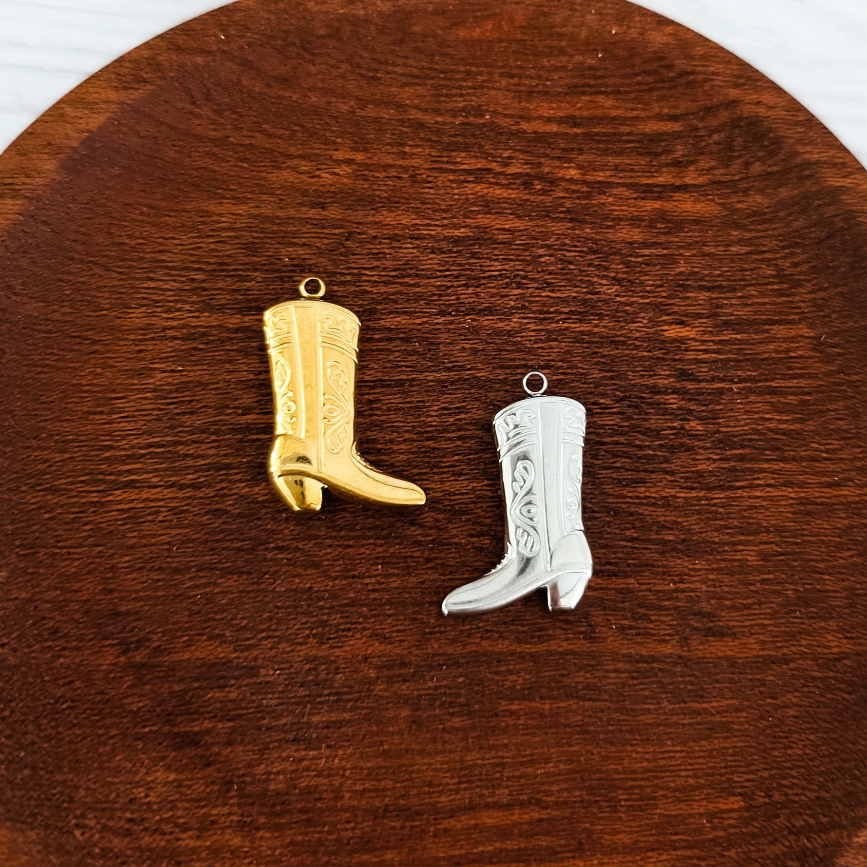 Medium Cowboy Boot Stainless Steel Pendant (Silver or Gold), 10 Pieces, Charm 3 - 