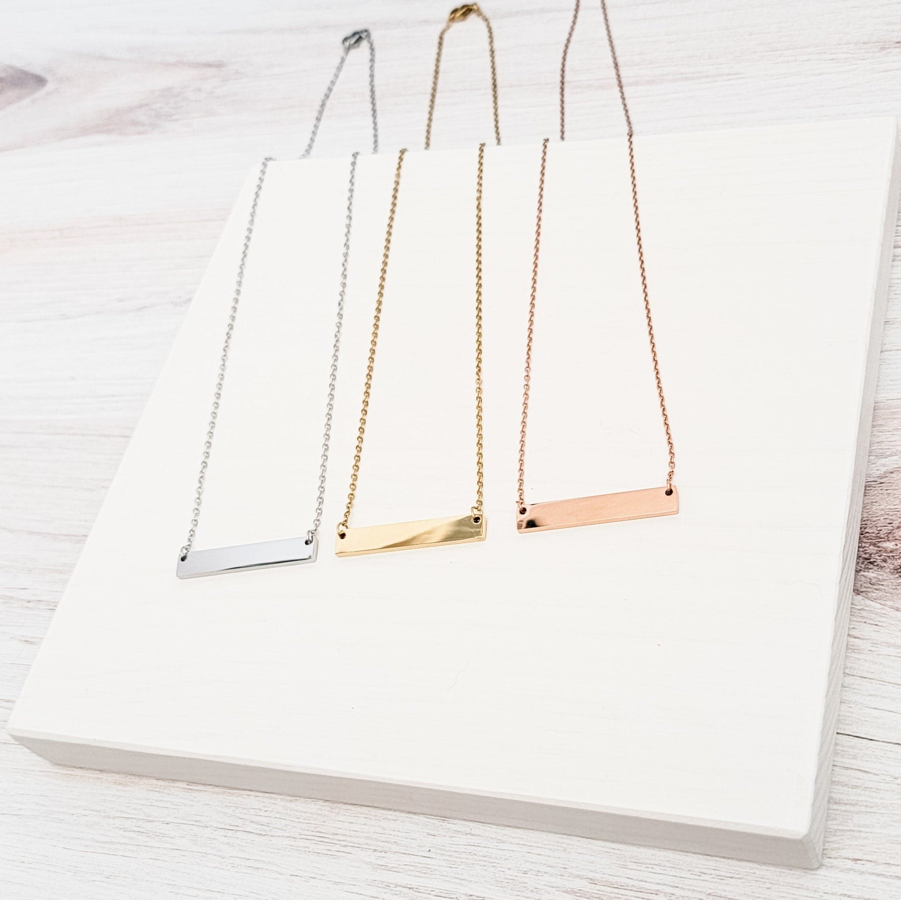 Medium Horizontal Bar Necklace (Silver, Gold, or Rose Gold), 1 Total, Metal Blank 29 - 
