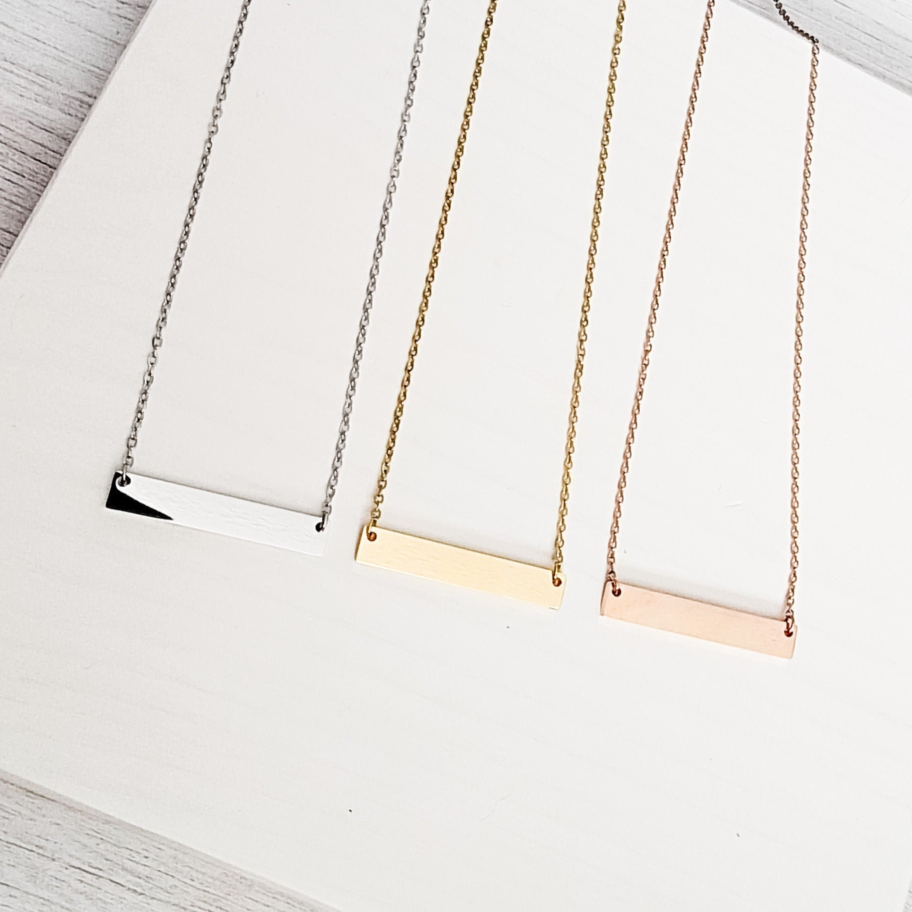 Medium Horizontal Bar Necklace (Silver, Gold, or Rose Gold), 1 Total, Metal Blank 29 - 