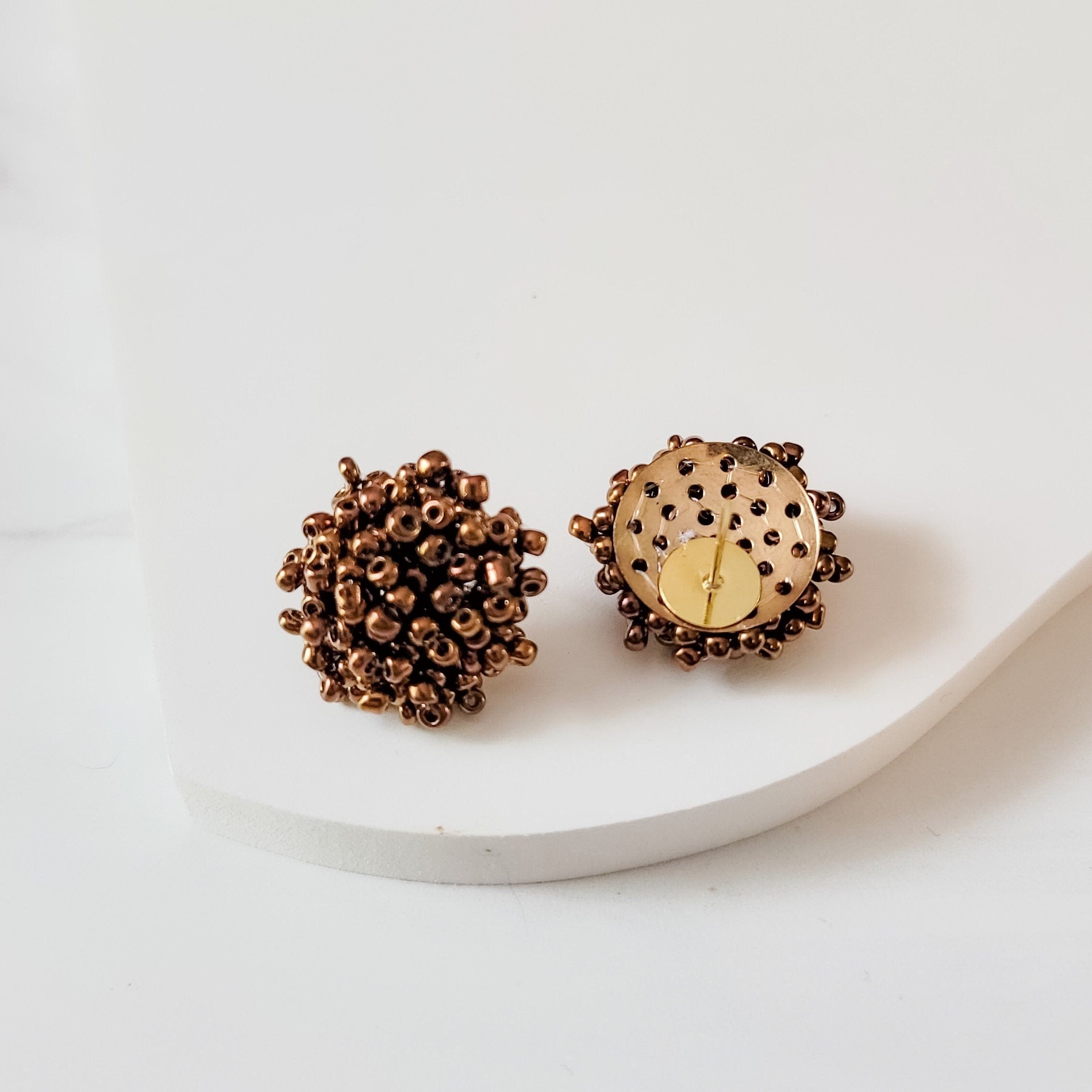 Metallic Bronze 15mm Small Seed Bead Topper, 1 Pair, Seed Bead 19 - 