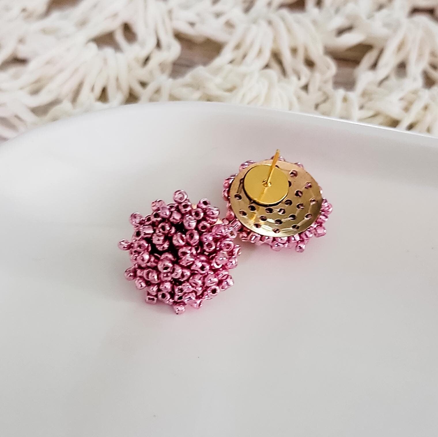 Metallic Pink 15mm Small Seed Bead Topper, 1 Pair, Seed Bead 4 - 
