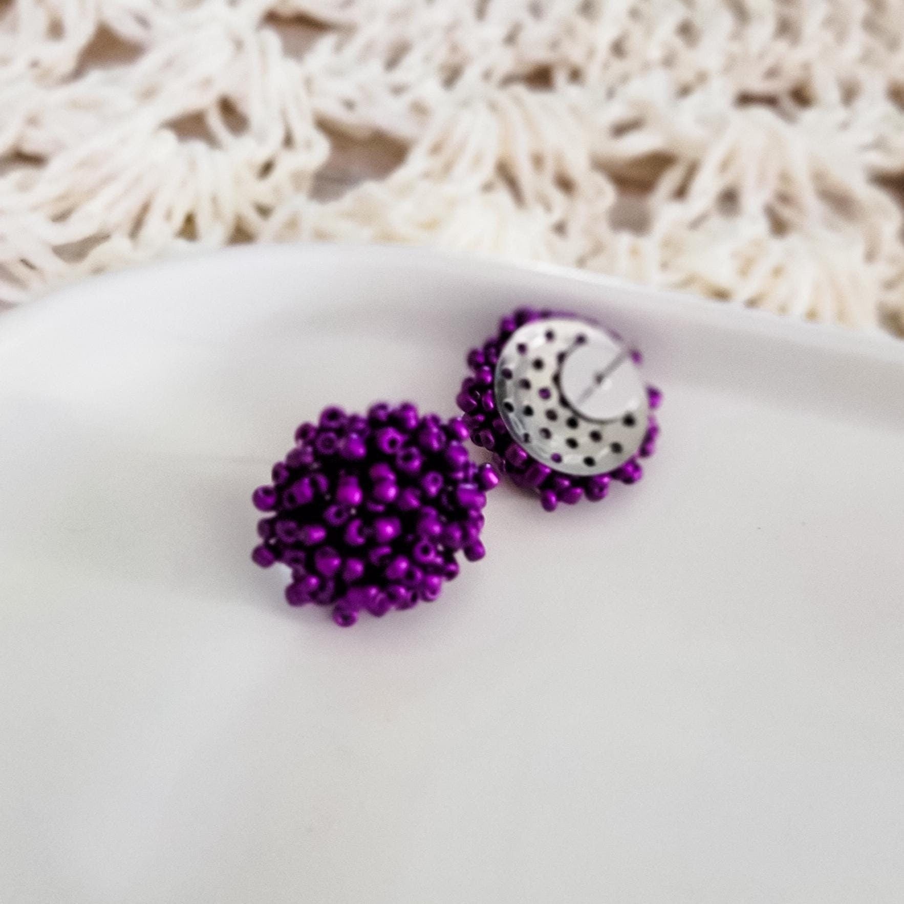 Metallic Purple 15mm Small Seed Bead Topper, 1 Pair, Seed Bead 18 - 
