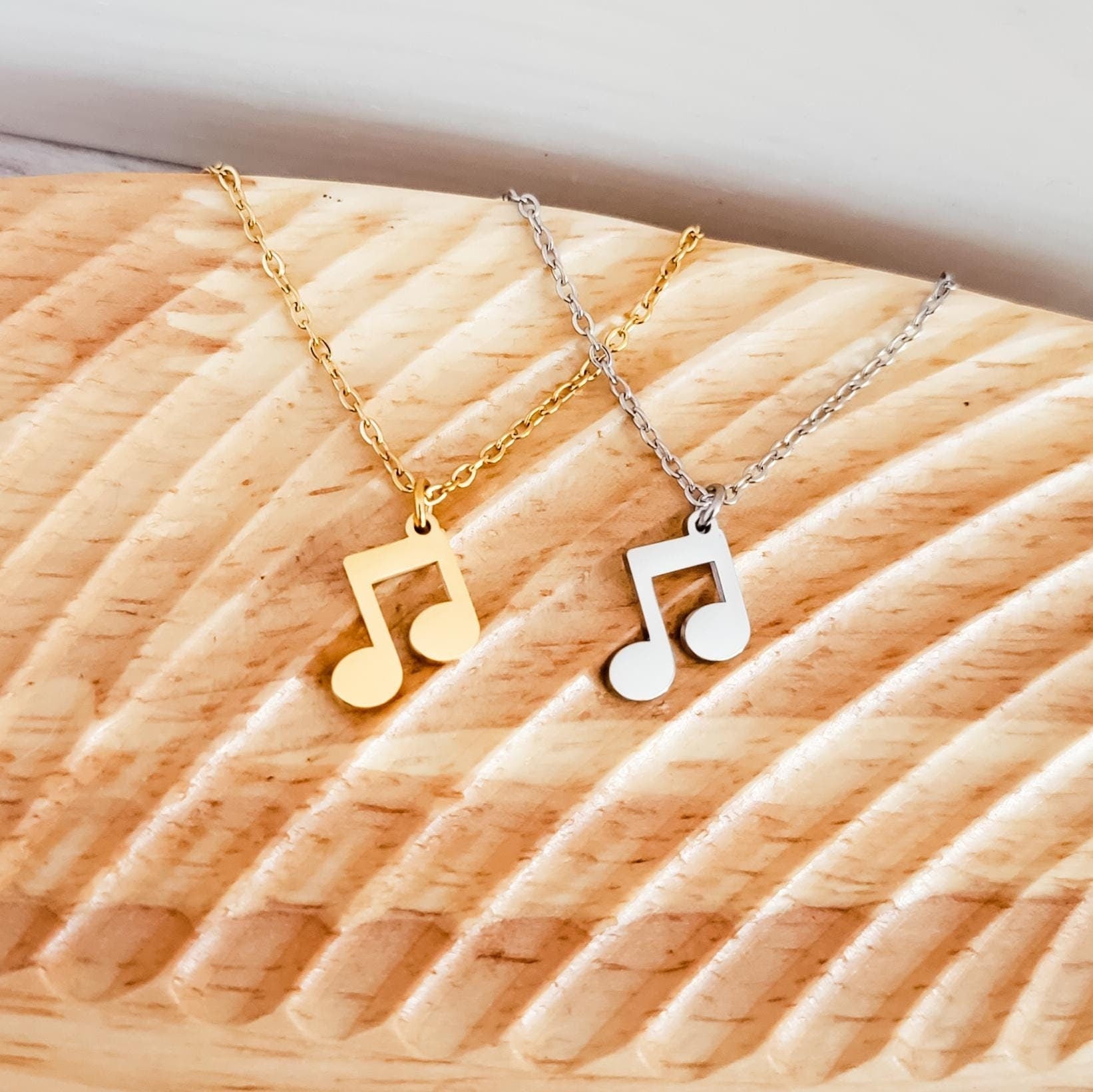 Mini Double Music Note Necklace (Silver or Gold), 1 Total, Metal Blank 114 - 