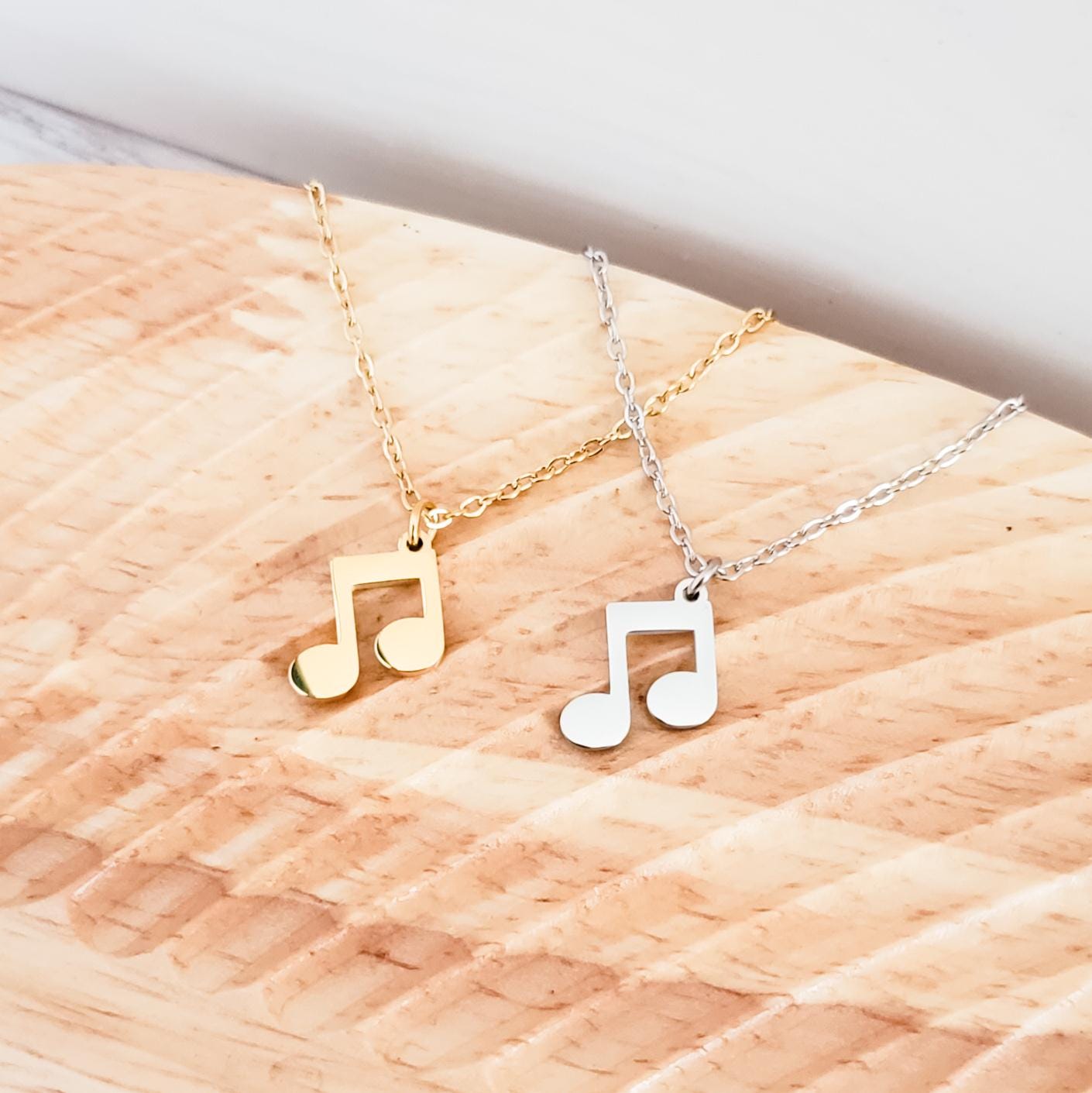 Mini Double Music Note Necklace (Silver or Gold), 1 Total, Metal Blank 114 - 