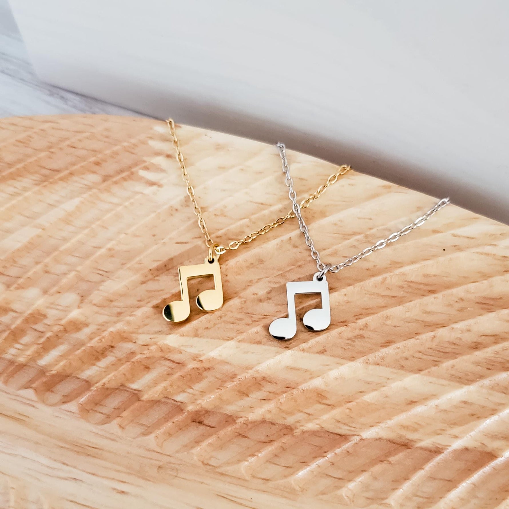 Mini Double Music Note Necklace (Silver or Gold), 1 Total, Metal Blank 114 - 