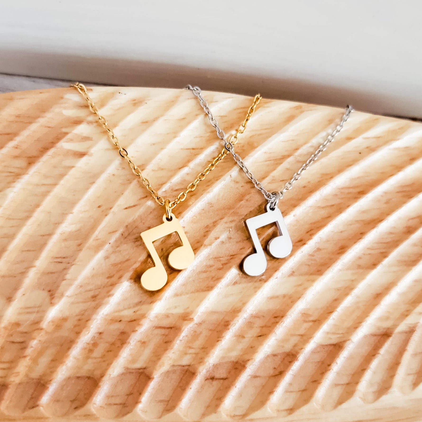 Mini Double Music Note Necklace (Silver or Gold), 1 Total, Metal Blank 114 - 