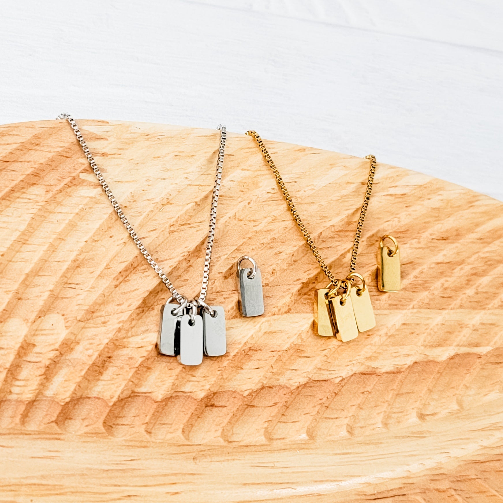 Mini Tag Trio Necklace (Silver or Gold) and Optional Extra Tags, Metal Blank 184 - 