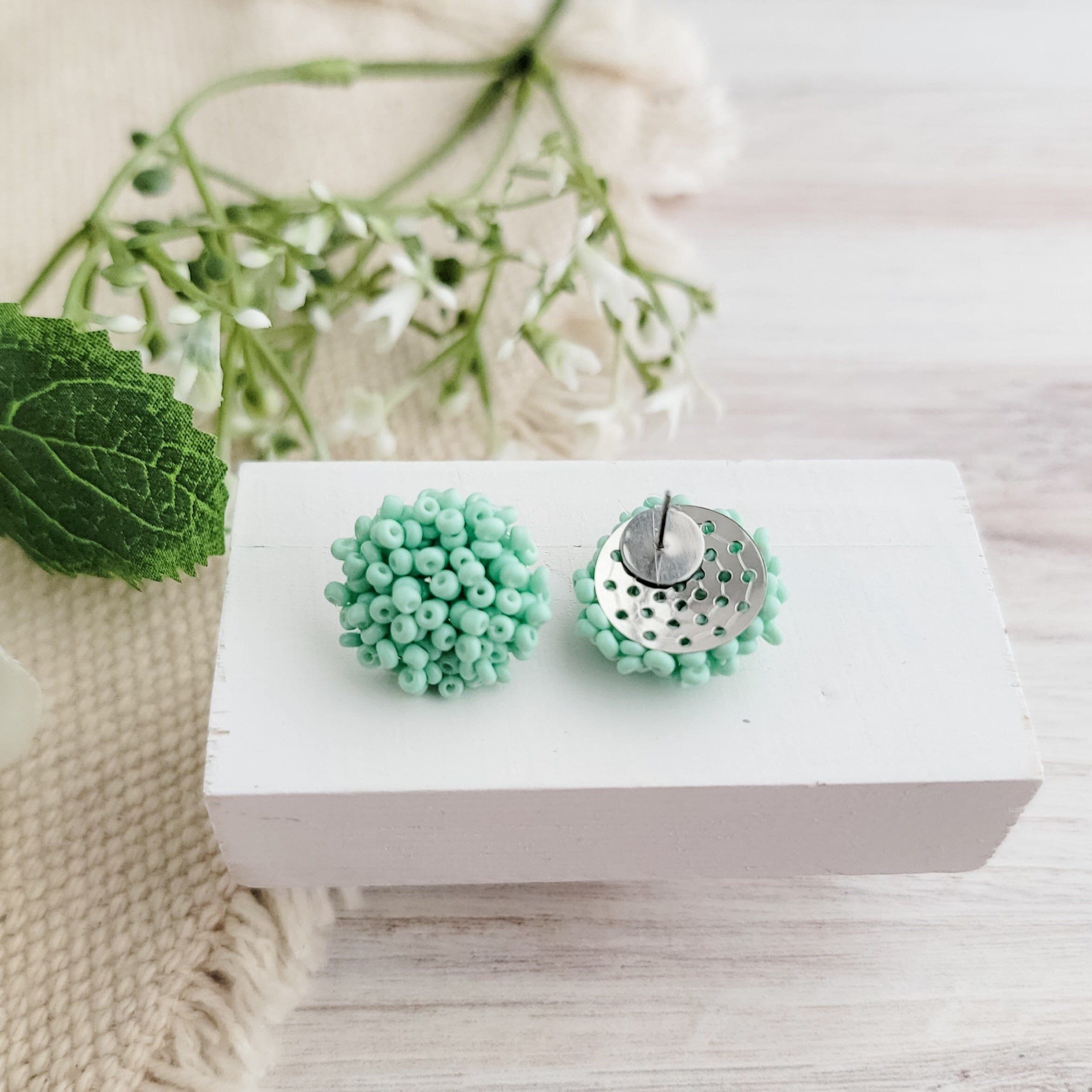 Mint 15mm Small Seed Bead Topper, 1 Pair, Seed Bead 13 - 