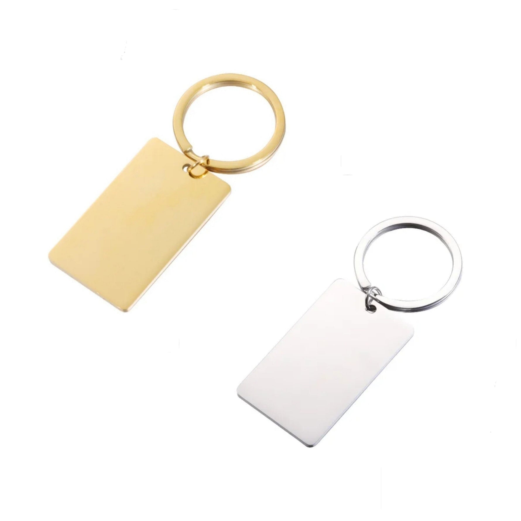 Mirror Polish Regular Rectangle Pendant Keychain (Silver or Gold), 1 Total, Metal Blank 65 - 