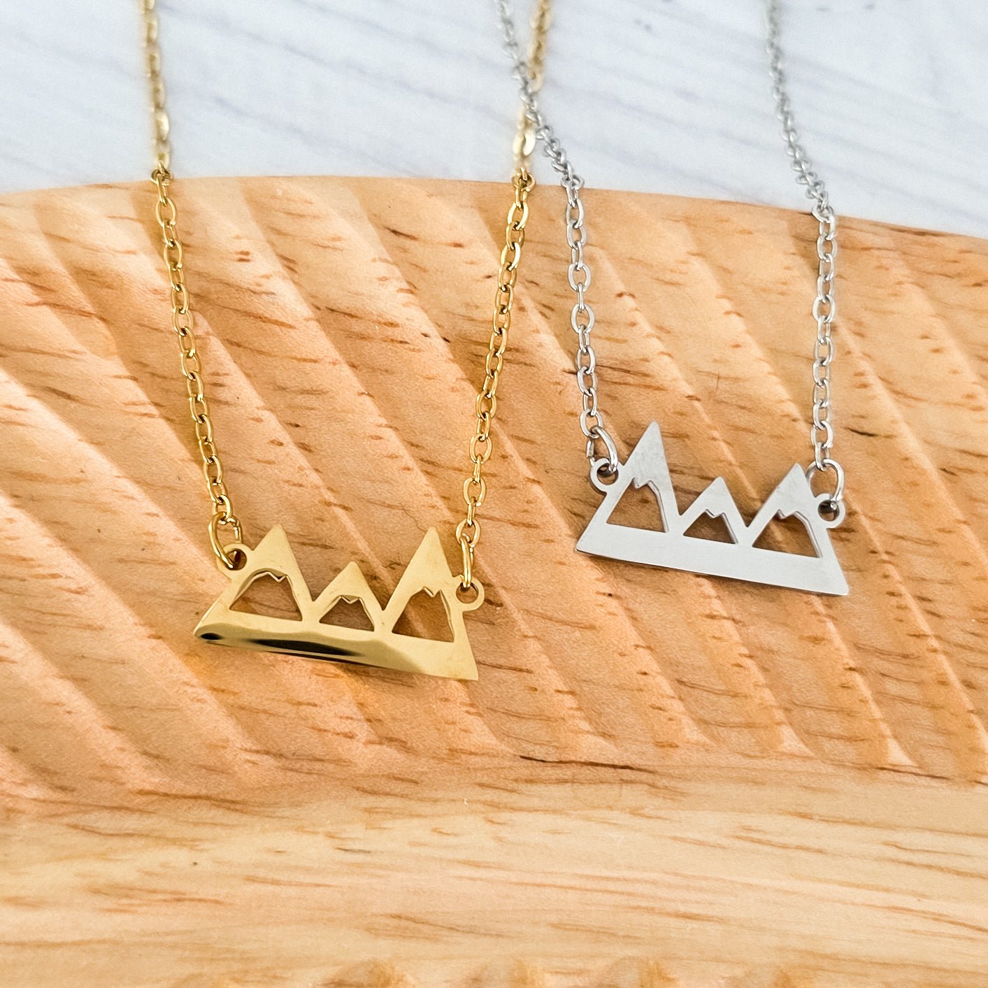 Mountains Pendant Necklace (Silver or Gold), 1 Total, Metal Blank 197 - 