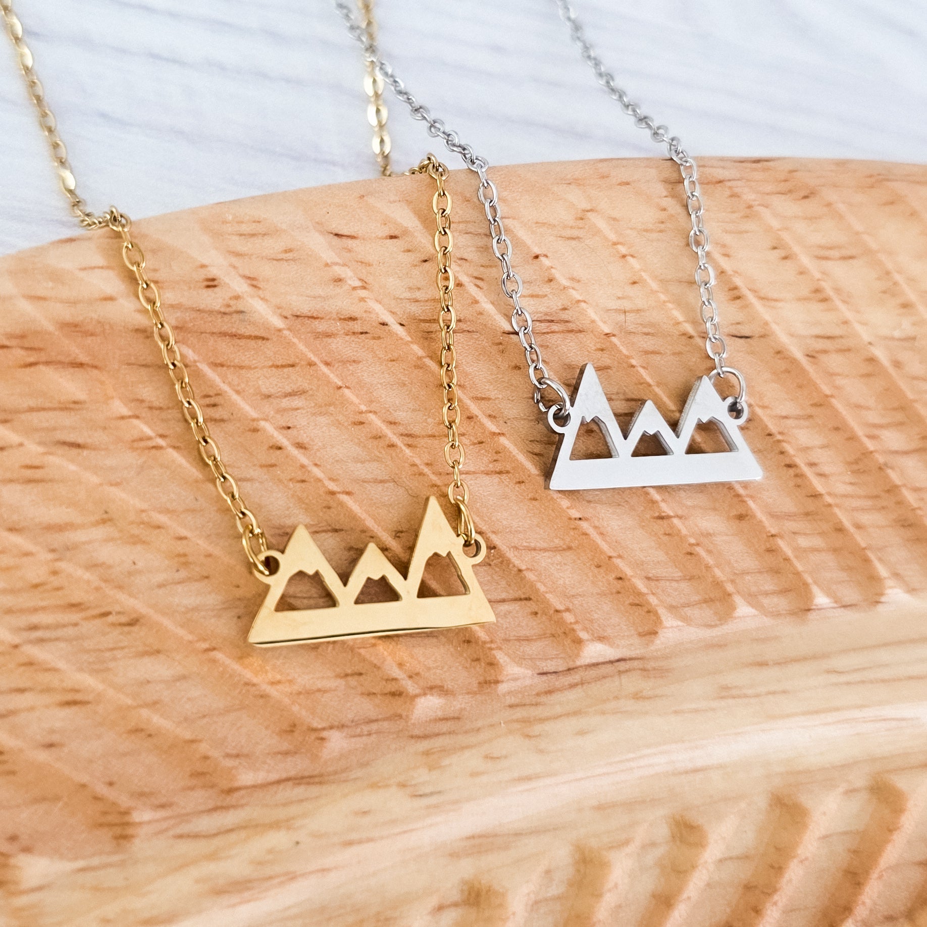 Mountains Pendant Necklace (Silver or Gold), 1 Total, Metal Blank 197 - 
