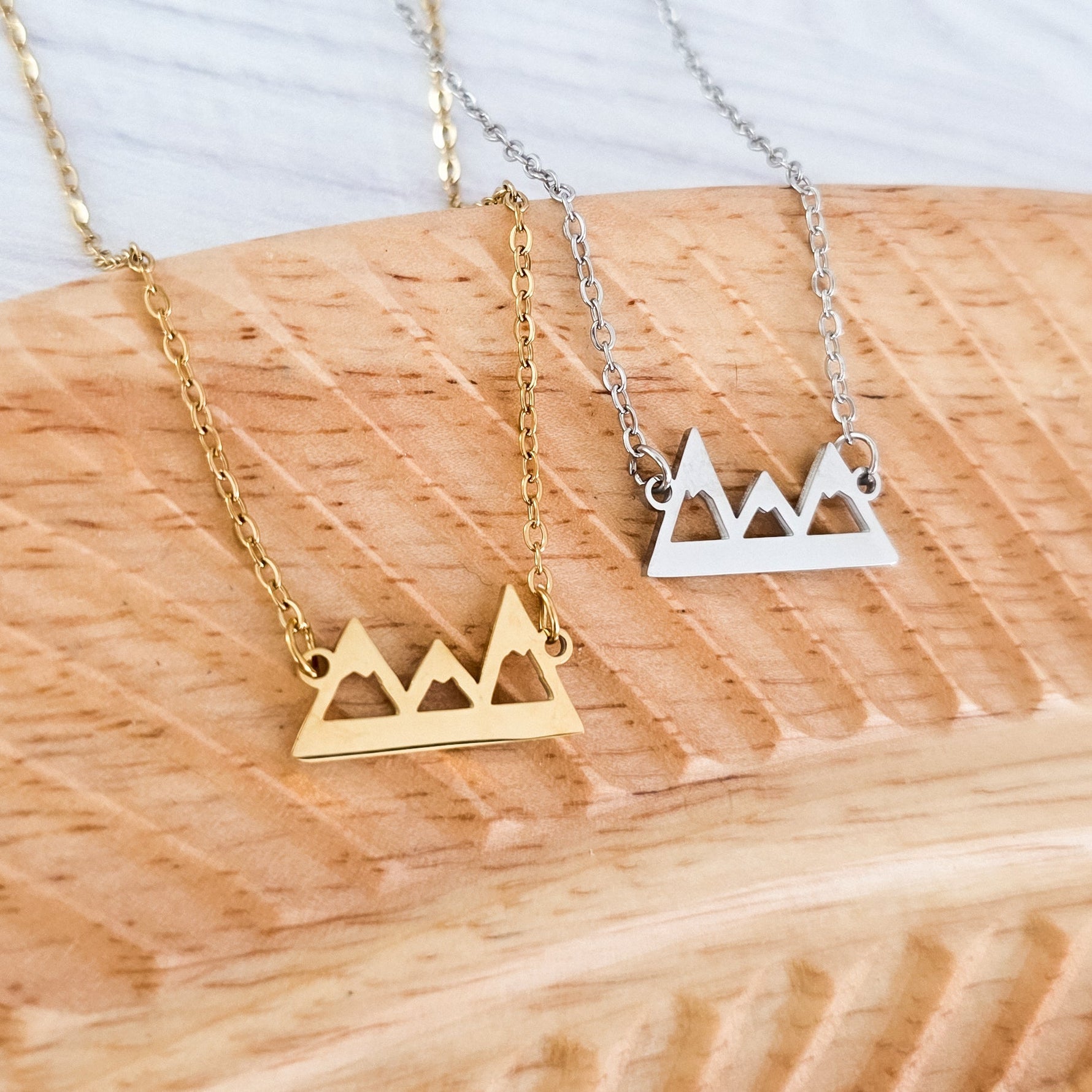 Mountains Pendant Necklace (Silver or Gold), 1 Total, Metal Blank 197 - 