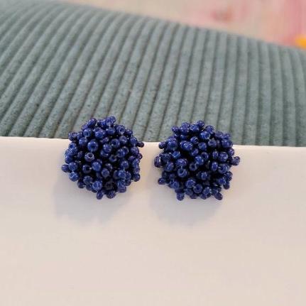 Navy Blue 15mm Small Seed Bead Topper, 1 Pair, Seed Bead 9 - 