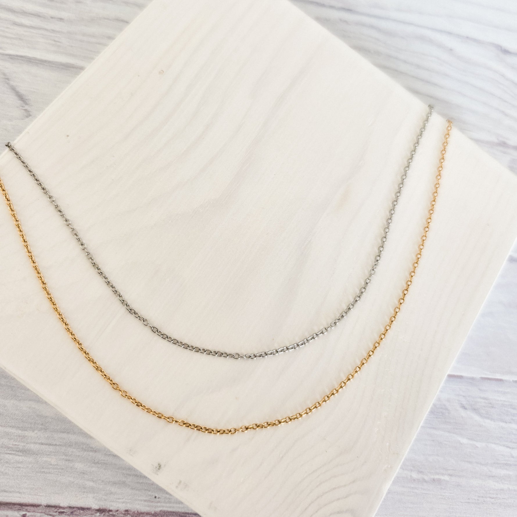 New Premium Full Minimalist Cable Chain Necklace Finding (Silver or Gold Stainless Steel), Pack of 5, Chain 29 - 