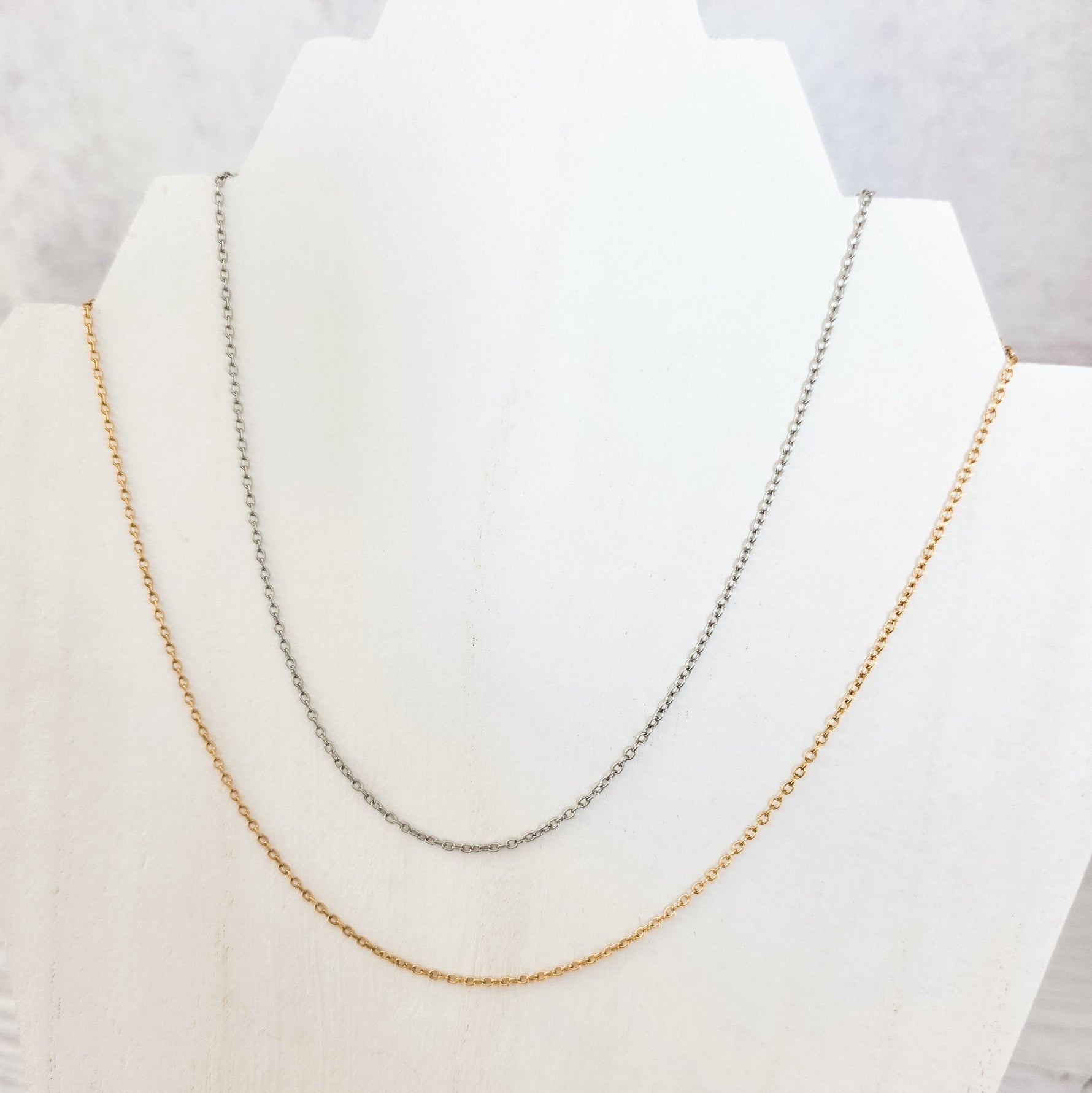 New Premium Full Minimalist Cable Chain Necklace Finding (Silver or Gold Stainless Steel), Pack of 5, Chain 29 - 
