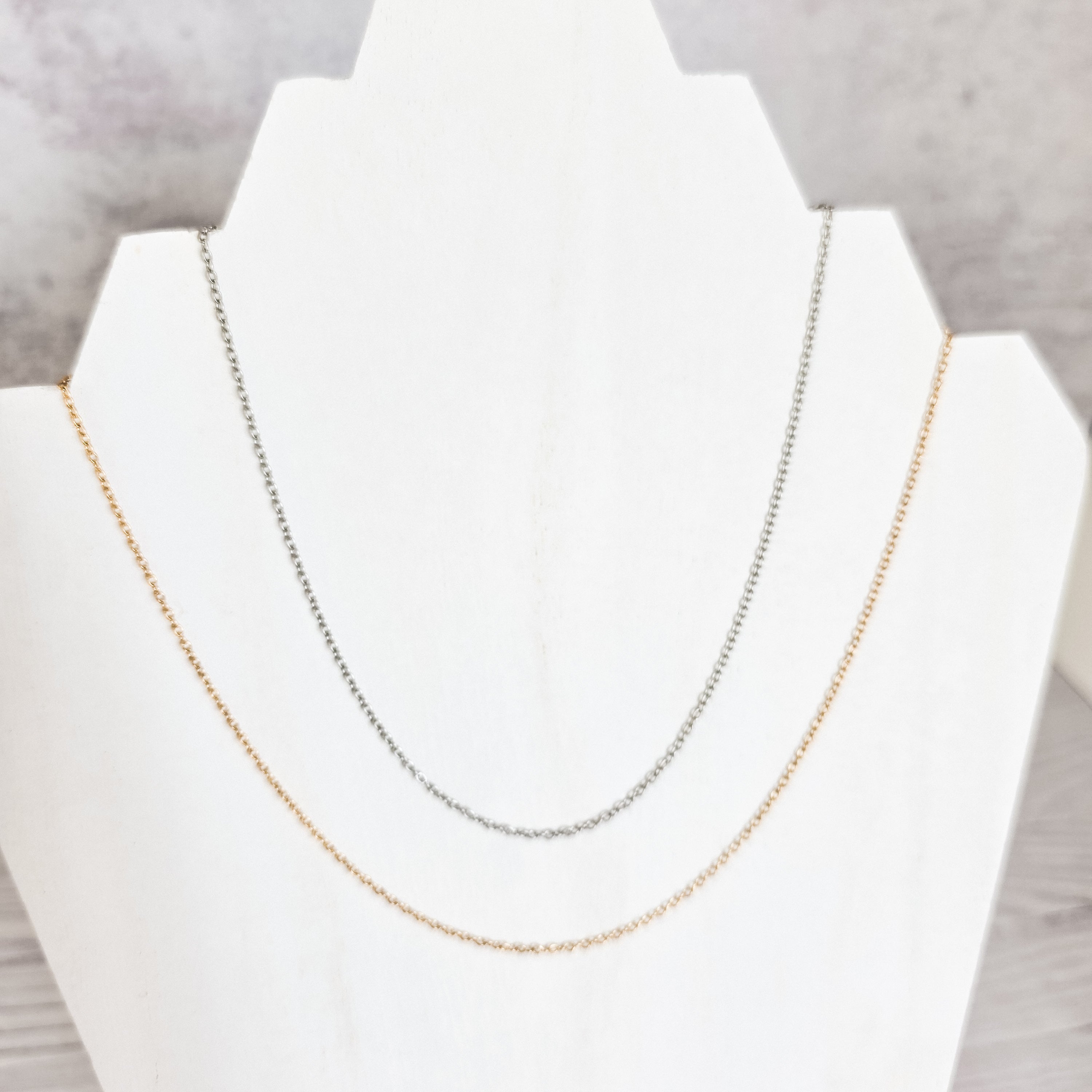 New Premium Full Minimalist Cable Chain Necklace Finding (Silver or Gold Stainless Steel), Pack of 5, Chain 29 - 