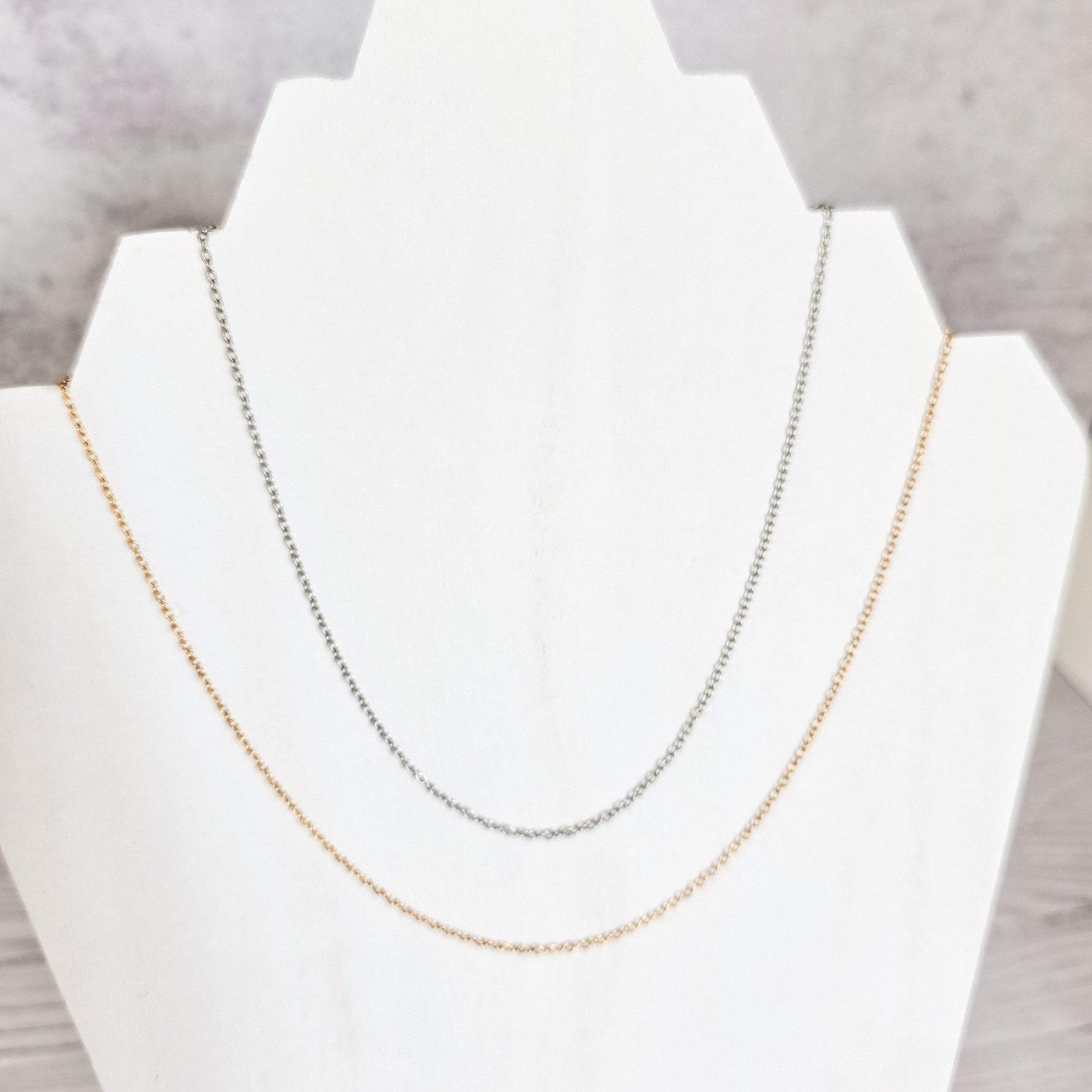 New Premium Full Minimalist Cable Chain Necklace Finding (Silver or Gold Stainless Steel), Pack of 5, Chain 29 - 