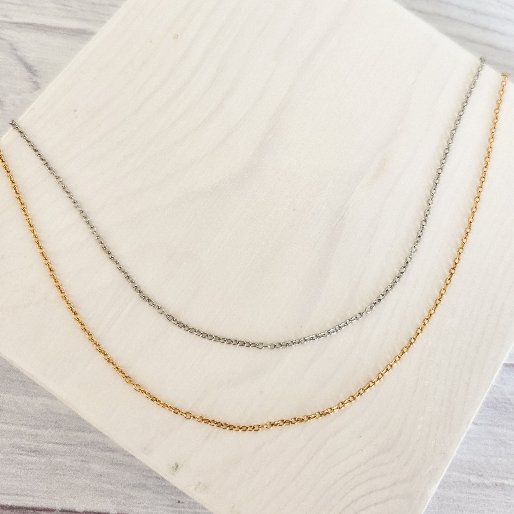 New Premium Full Minimalist Cable Chain Necklace Finding (Silver or Gold Stainless Steel), Pack of 5, Chain 29 - 