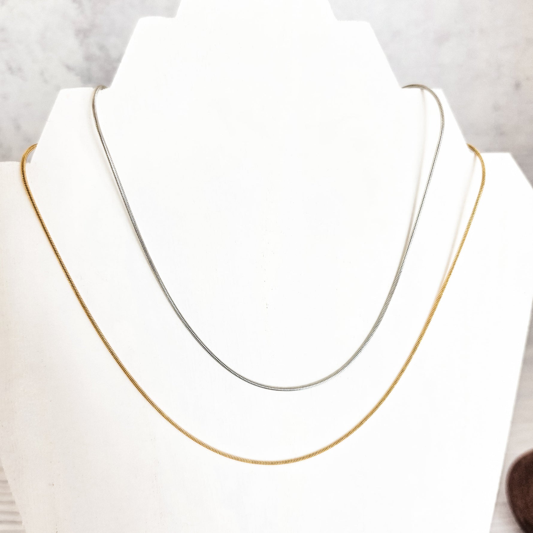 New Premium Full Round Snake Chain Necklace Finding (Silver or Gold Stainless Steel), Pack of 5, Chain 28 - 