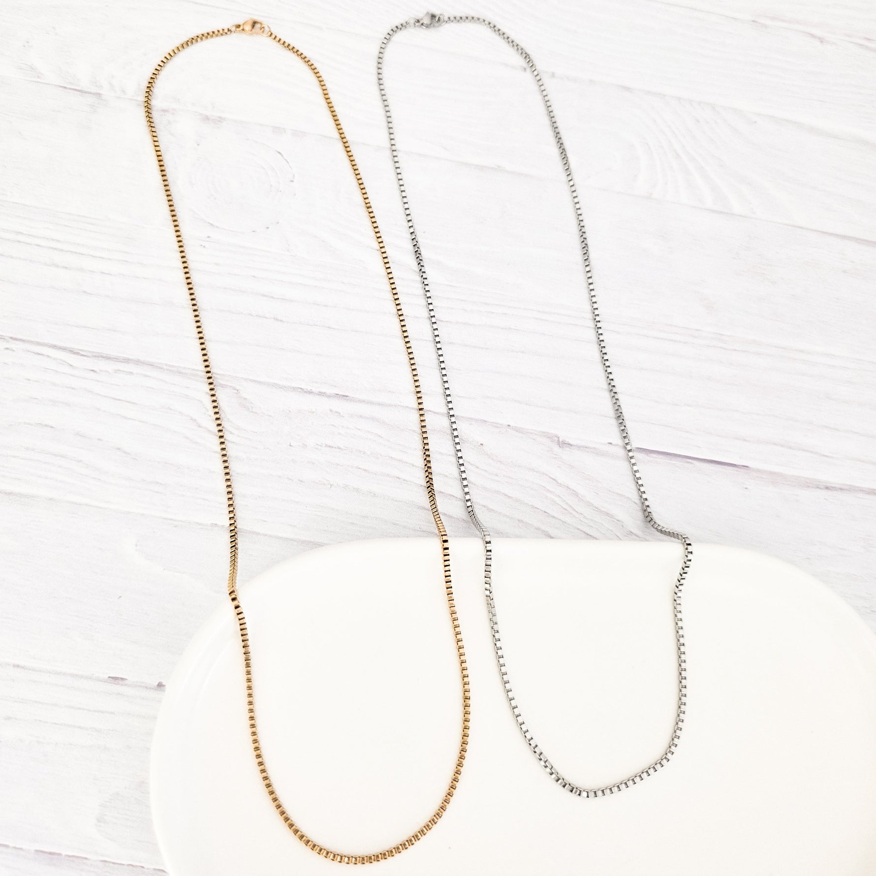 New Premium Men's Full Box Chain Necklace Finding (Silver or Gold Stainless Steel), Pack of 5, Chain 30 - 
