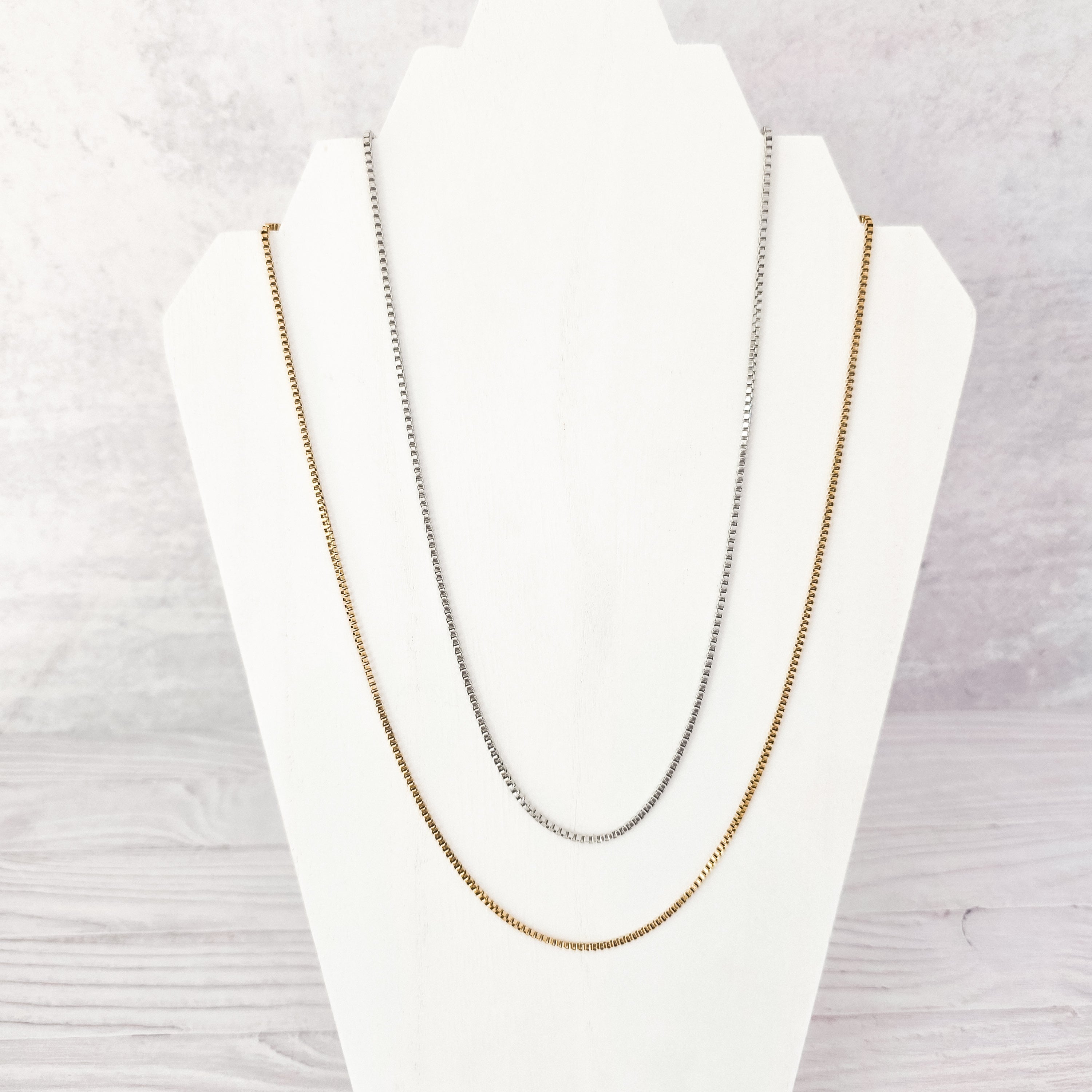 New Premium Men's Full Box Chain Necklace Finding (Silver or Gold Stainless Steel), Pack of 5, Chain 30 - 