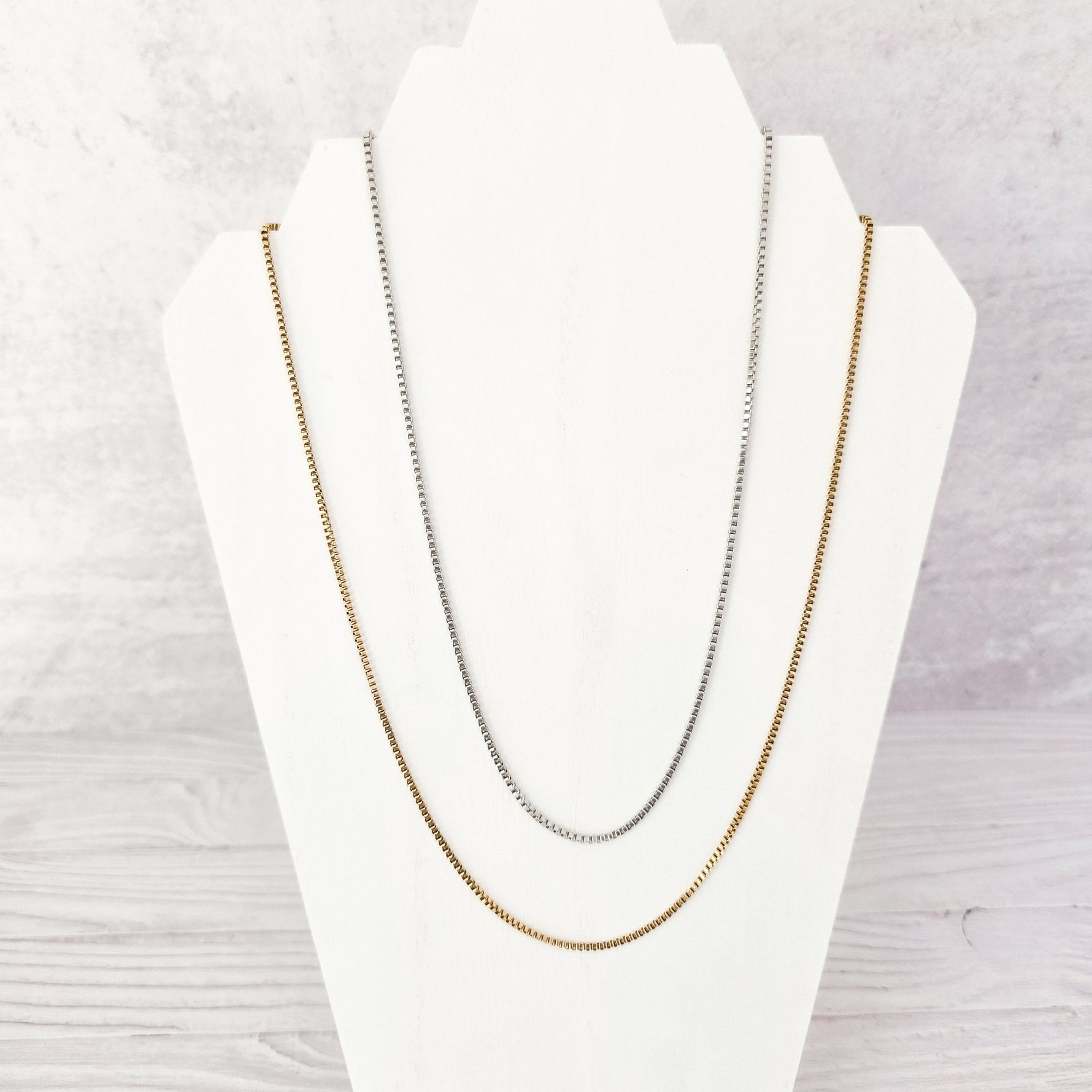 New Premium Men's Full Box Chain Necklace Finding (Silver or Gold Stainless Steel), Pack of 5, Chain 30 - 