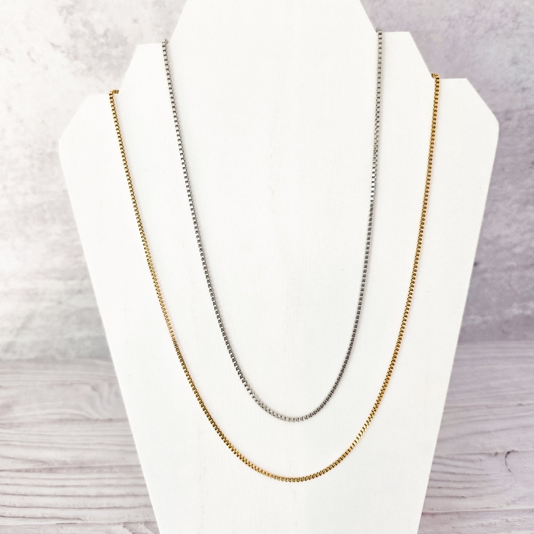 New Premium Men's Full Box Chain Necklace Finding (Silver or Gold Stainless Steel), Pack of 5, Chain 30 - 