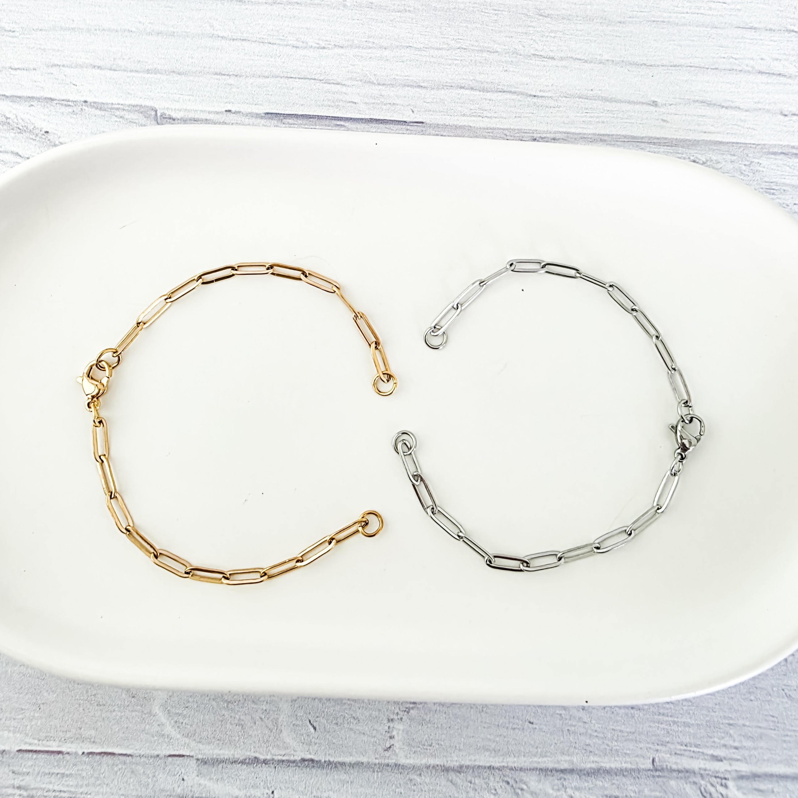 New Premium Split Bracelet Paperclip Chain Finding (Silver or Gold Stainless Steel), Pack of 5, Chain 16 - 