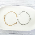 New Premium Split Bracelet Paperclip Chain Finding (Silver or Gold Stainless Steel), Pack of 5, Chain 16 - 