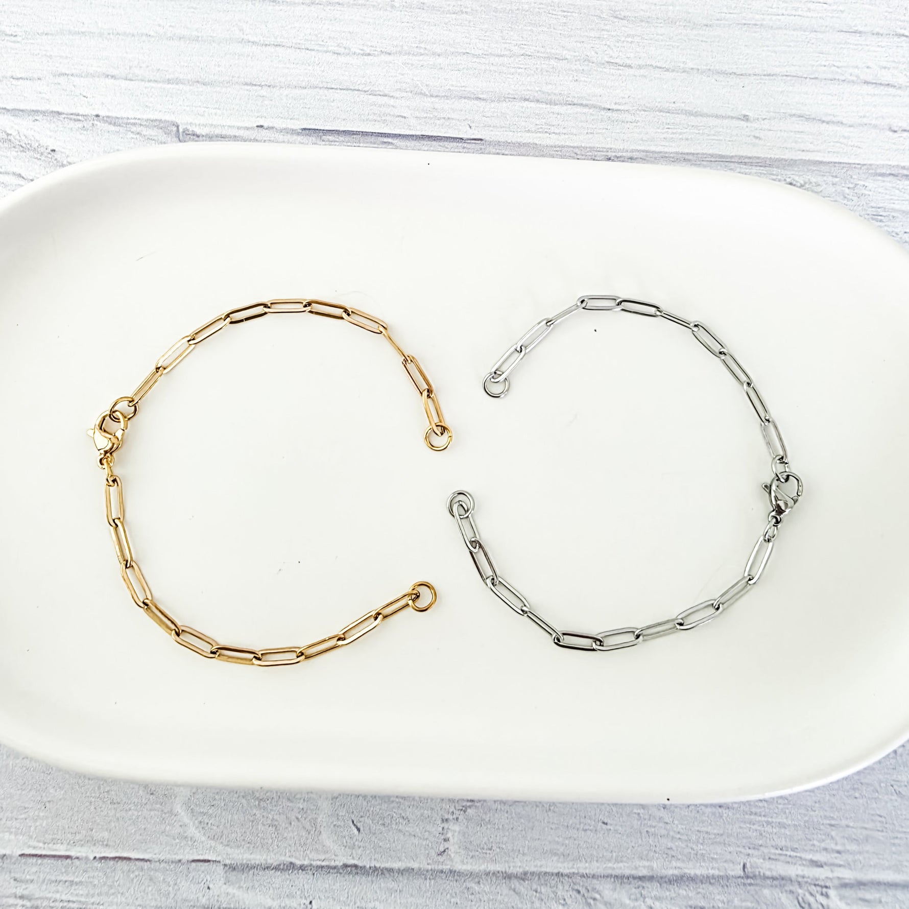 New Premium Split Bracelet Paperclip Chain Finding (Silver or Gold Stainless Steel), Pack of 5, Chain 16 - 