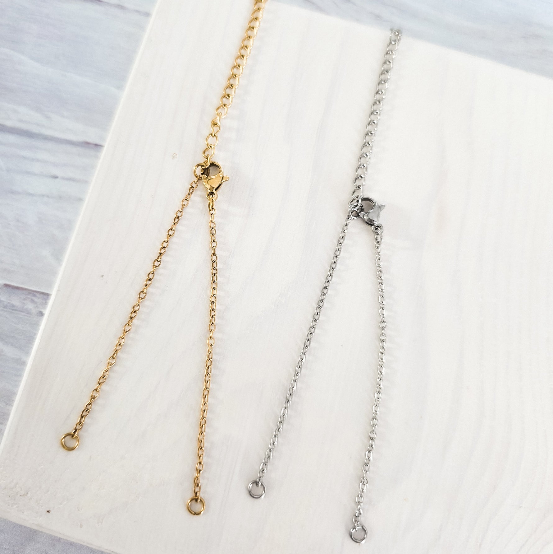 New Premium Split Minimalist Cable Chain Bracelet Finding (Silver or Gold Stainless Steel), Pack of 5, Chain 21 - 