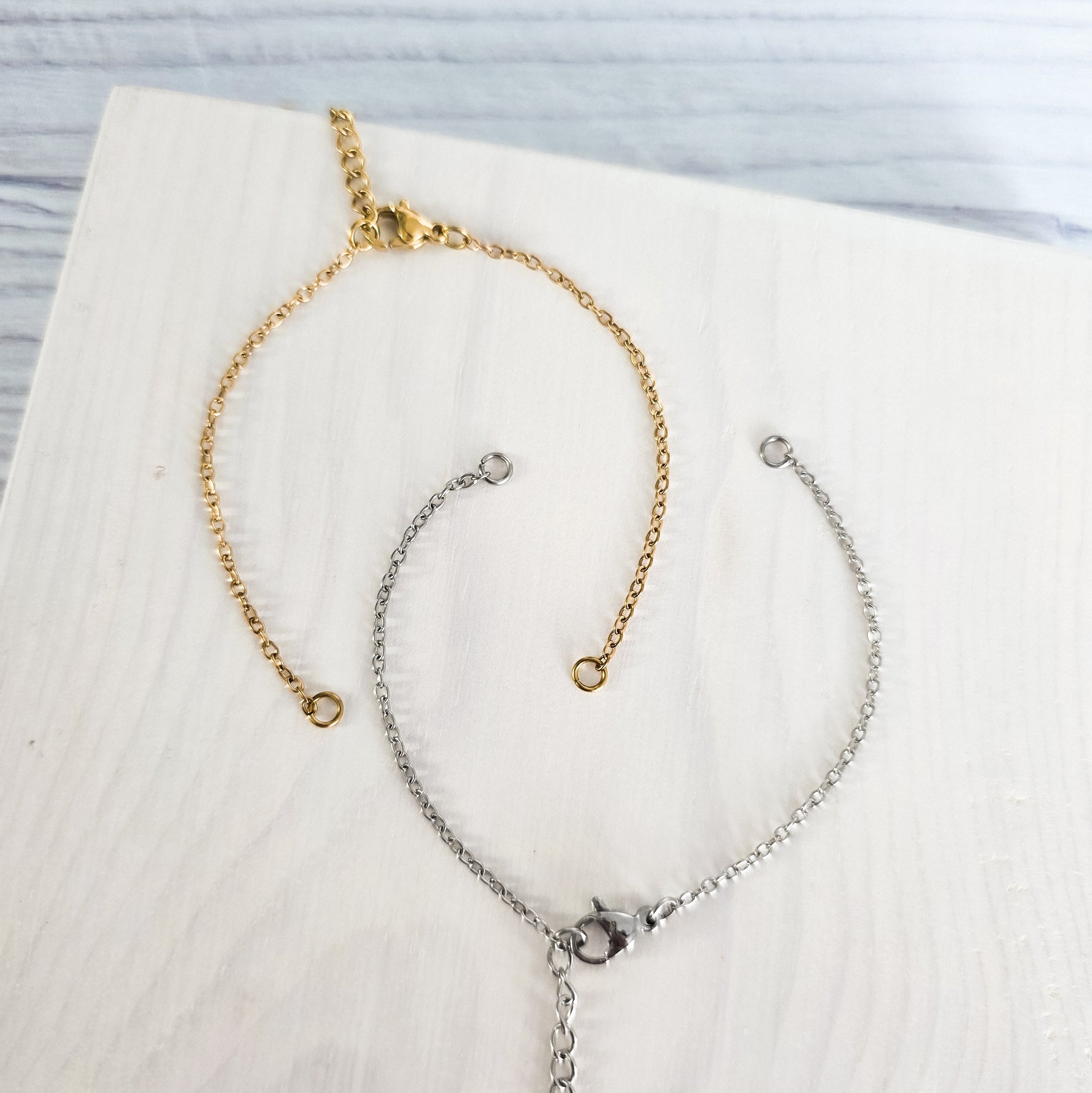 New Premium Split Minimalist Cable Chain Bracelet Finding (Silver or Gold Stainless Steel), Pack of 5, Chain 21 - 
