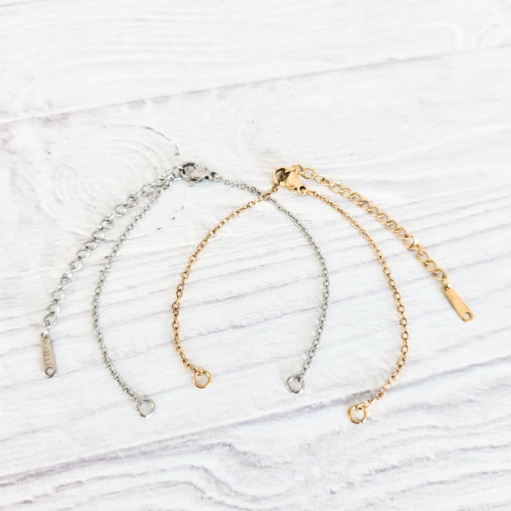 New Premium Split Minimalist Cable Chain Bracelet Finding (Silver or Gold Stainless Steel), Pack of 5, Chain 21 - 