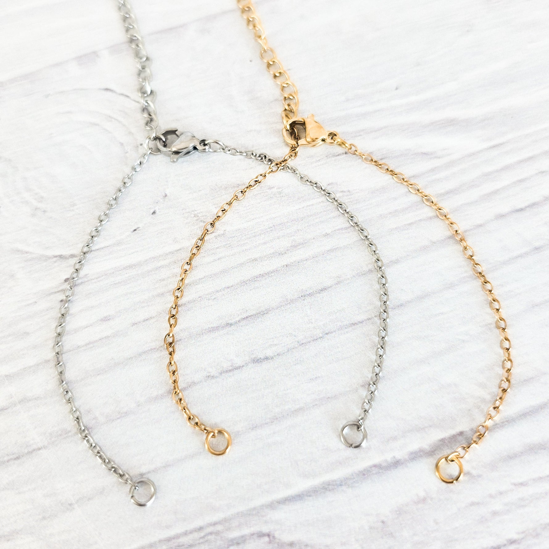 New Premium Split Minimalist Cable Chain Bracelet Finding (Silver or Gold Stainless Steel), Pack of 5, Chain 21 - 