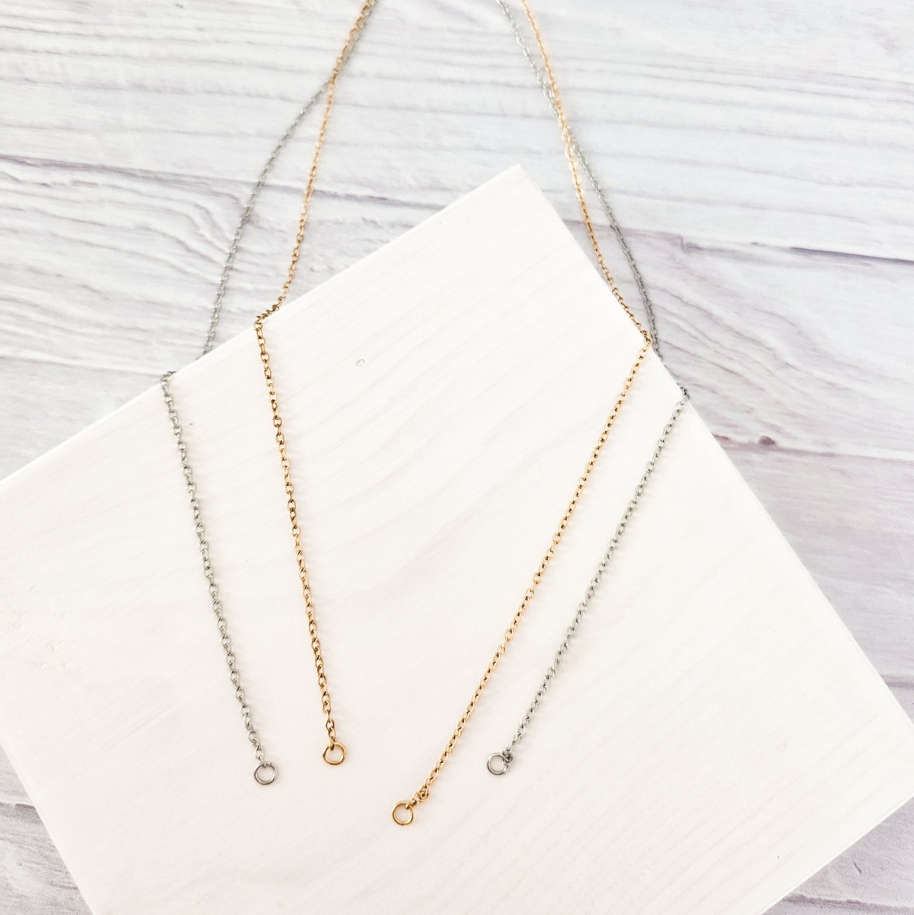 New Premium Split Minimalist Cable Chain Necklace Finding (Silver or Gold Stainless Steel), Pack of 5, Chain 20 - 