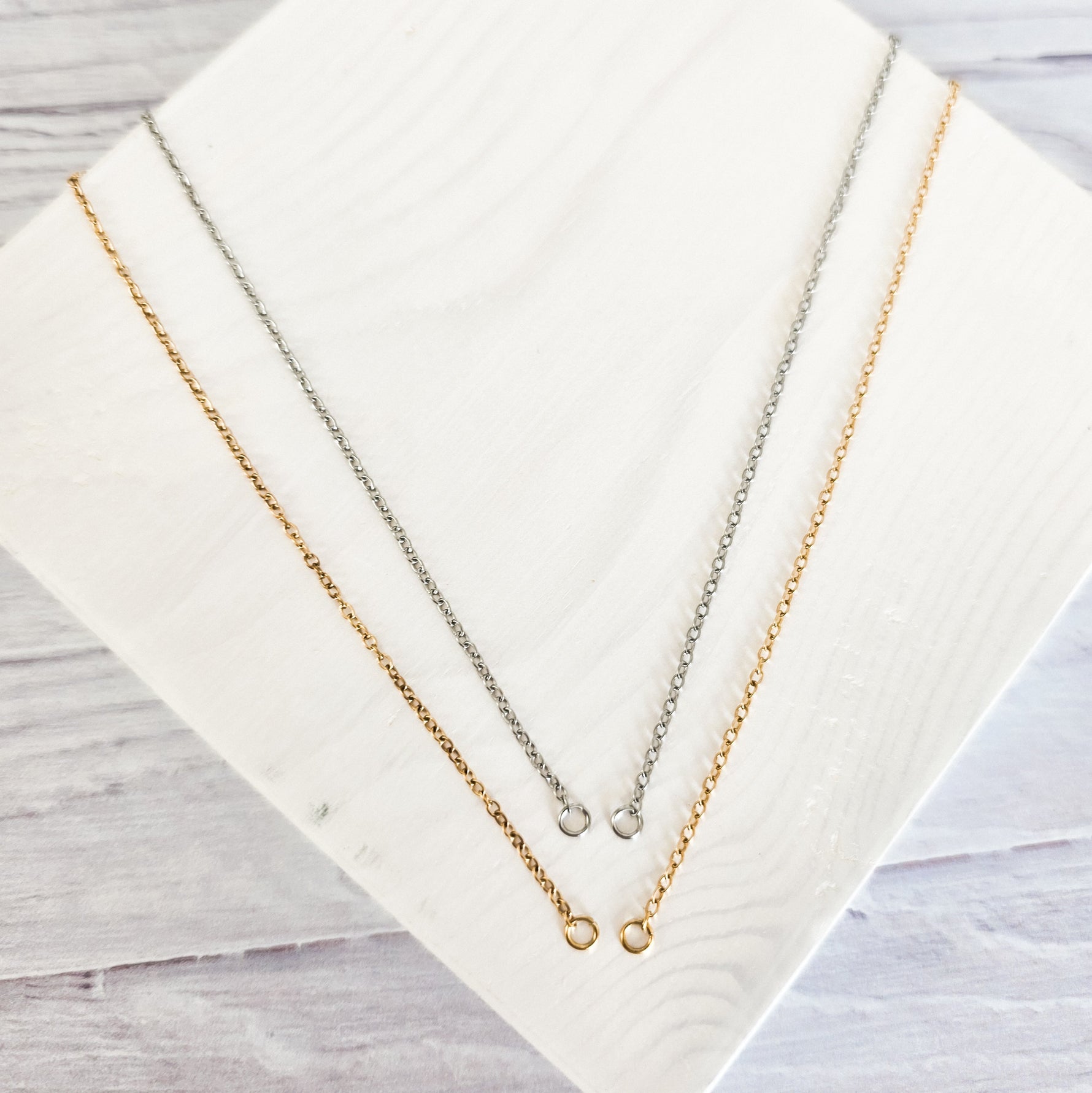 New Premium Split Minimalist Cable Chain Necklace Finding (Silver or Gold Stainless Steel), Pack of 5, Chain 20 - 