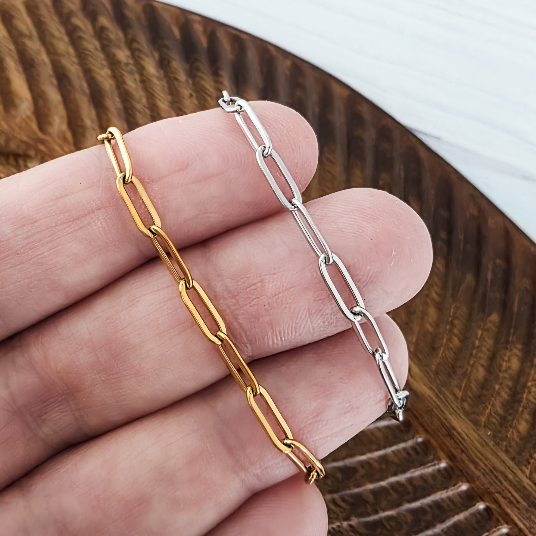 New Premium Split Necklace Paperclip Chain Finding (Silver or Gold Stainless Steel), Pack of 5, Chain 18 - 