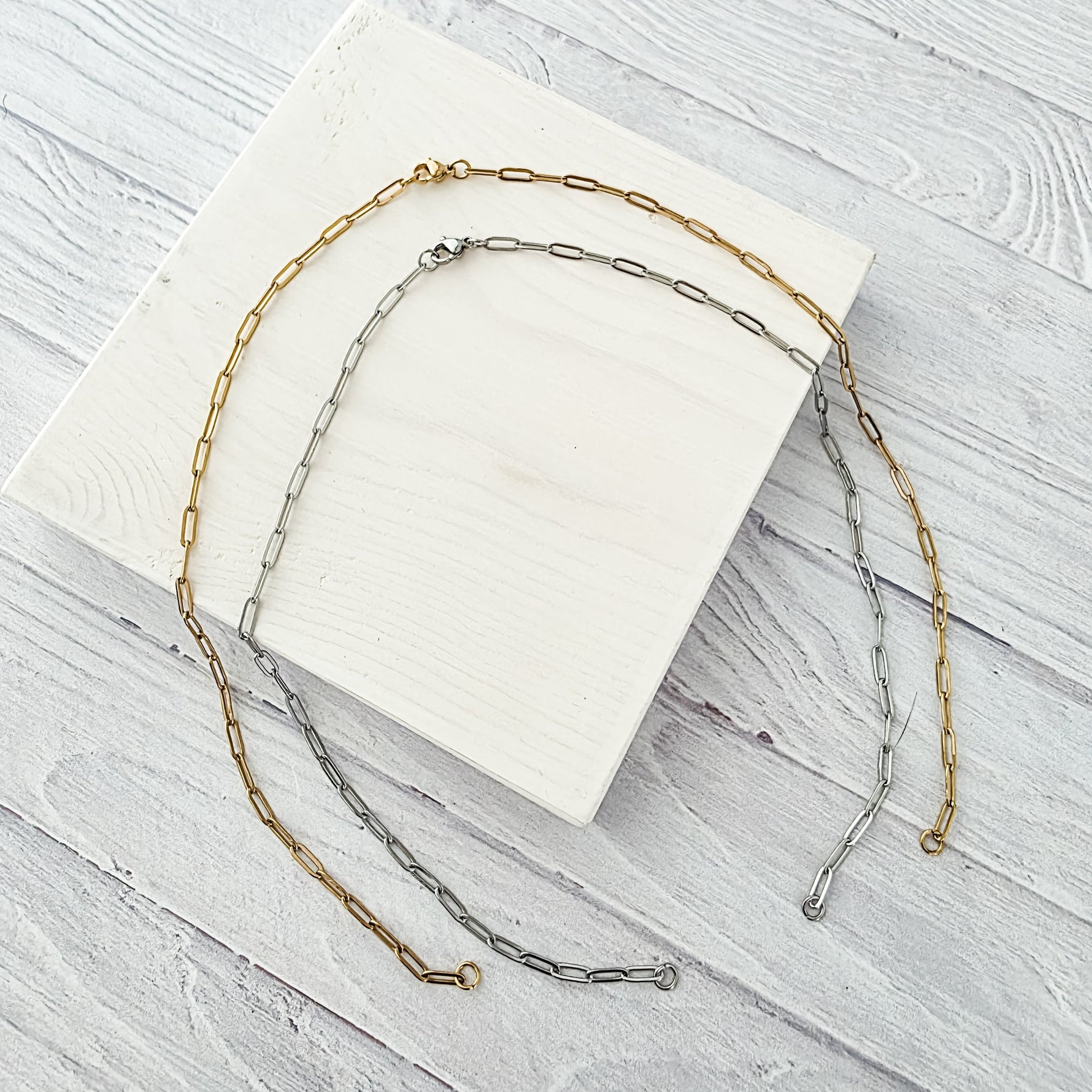 New Premium Split Necklace Paperclip Chain Finding (Silver or Gold Stainless Steel), Pack of 5, Chain 18 - 