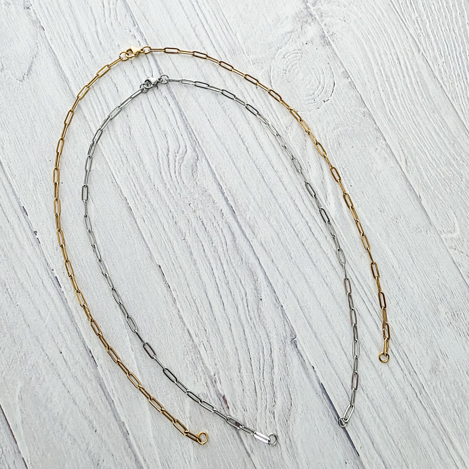 New Premium Split Necklace Paperclip Chain Finding (Silver or Gold Stainless Steel), Pack of 5, Chain 18 - 