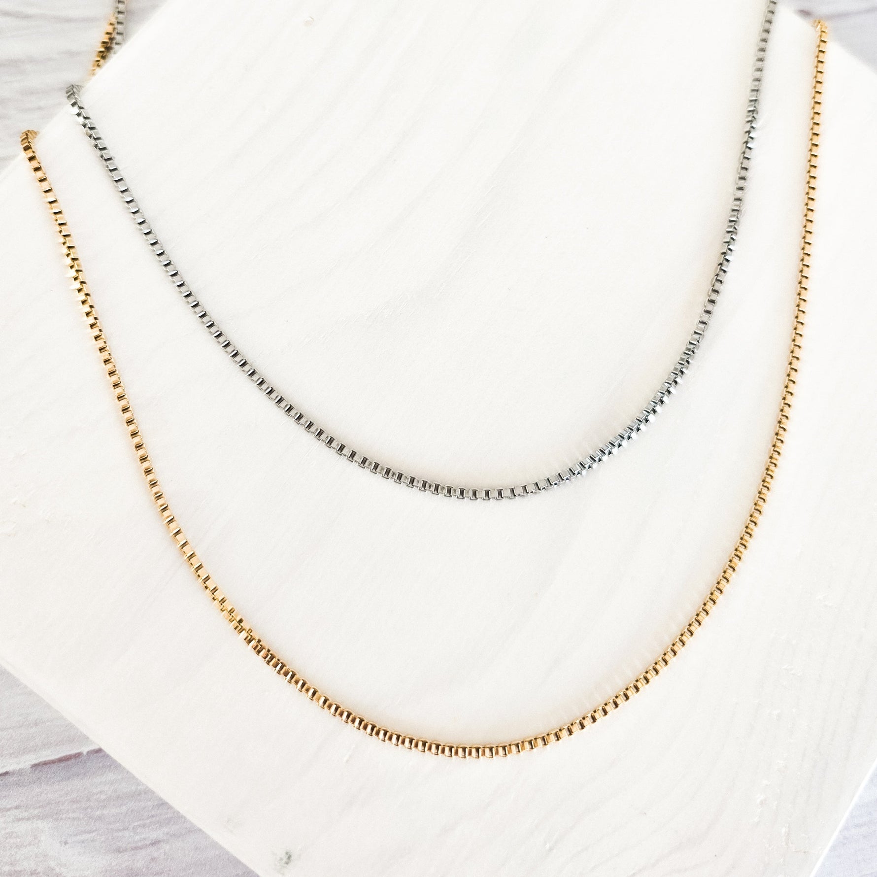 New Premium Women's Full Box Chain Necklace Finding (Silver or Gold Stainless Steel), Pack of 5, Chain 25 - 